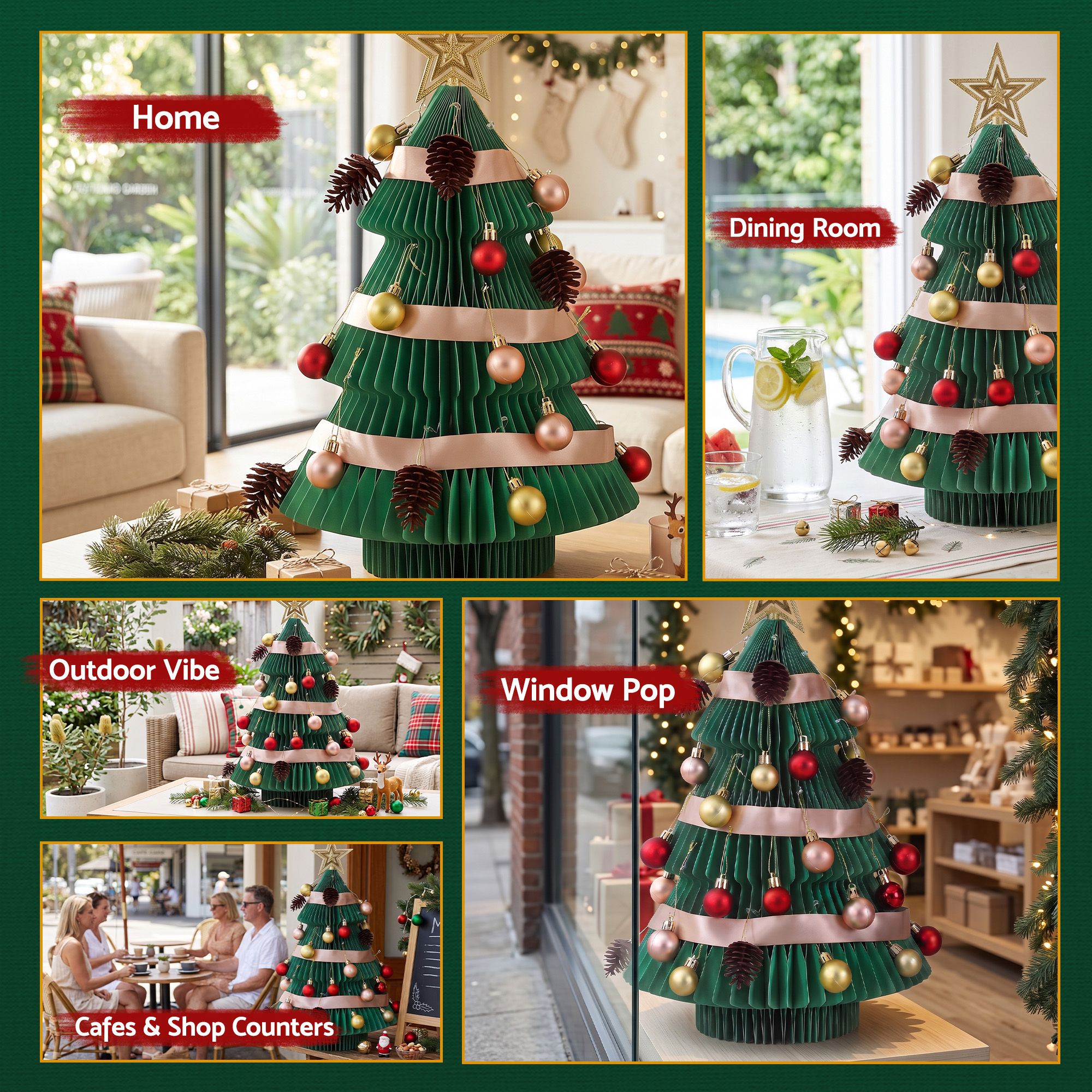 Jingle Jollys Paper Christmas Tree 61 CM w/ Star Topper Xmas Decor Tabletop Green DIY Ornament Set