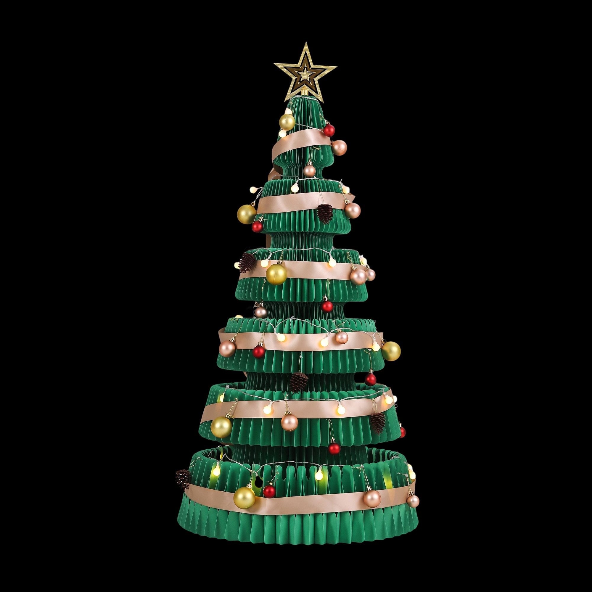 Jingle Jollys Paper Christmas Tree 111CM w/ Star Topper LEDs Xmas Decorations Kit Home Office Green