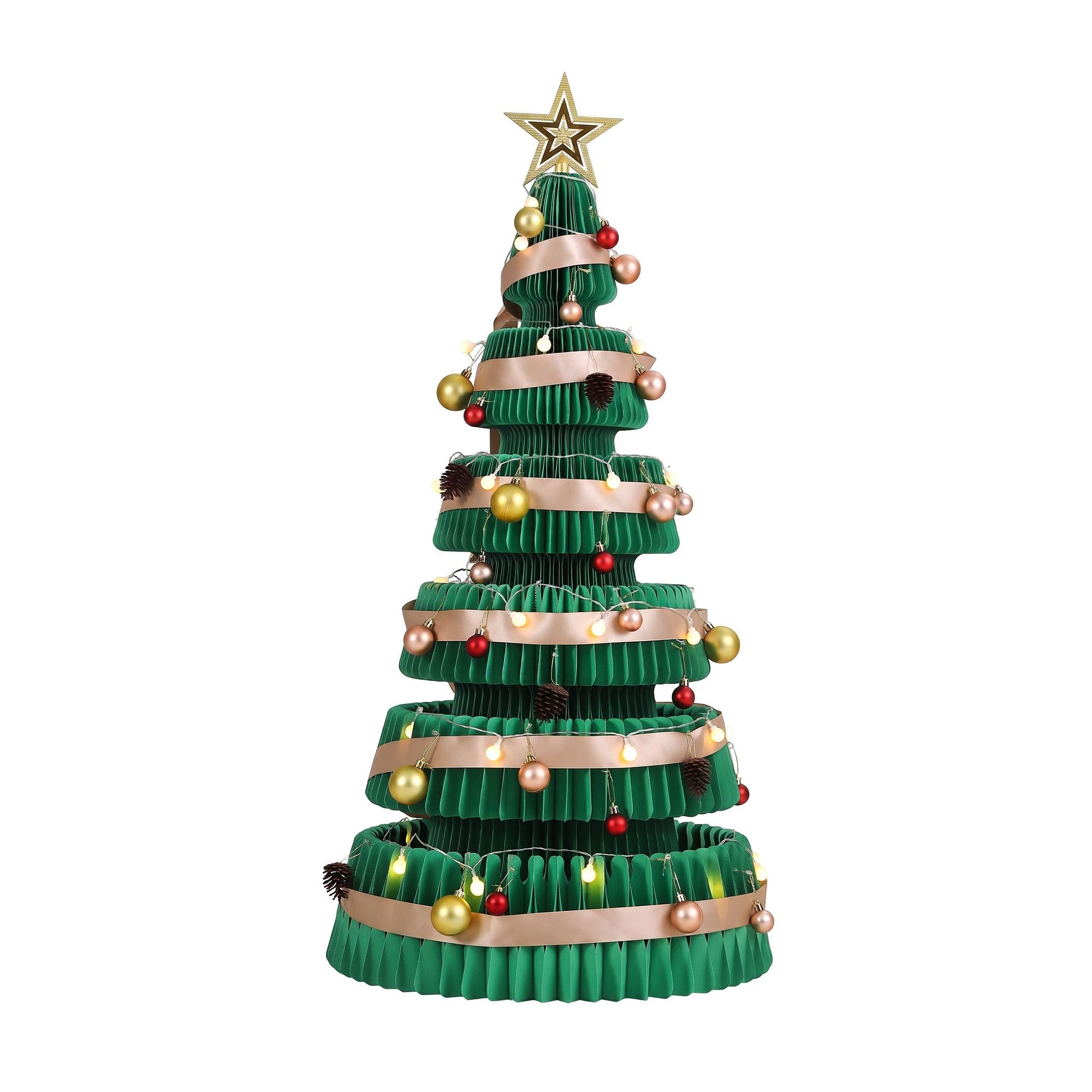 Jingle Jollys Paper Christmas Tree 111CM w/ Star Topper LEDs Xmas Decorations Kit Home Office Green