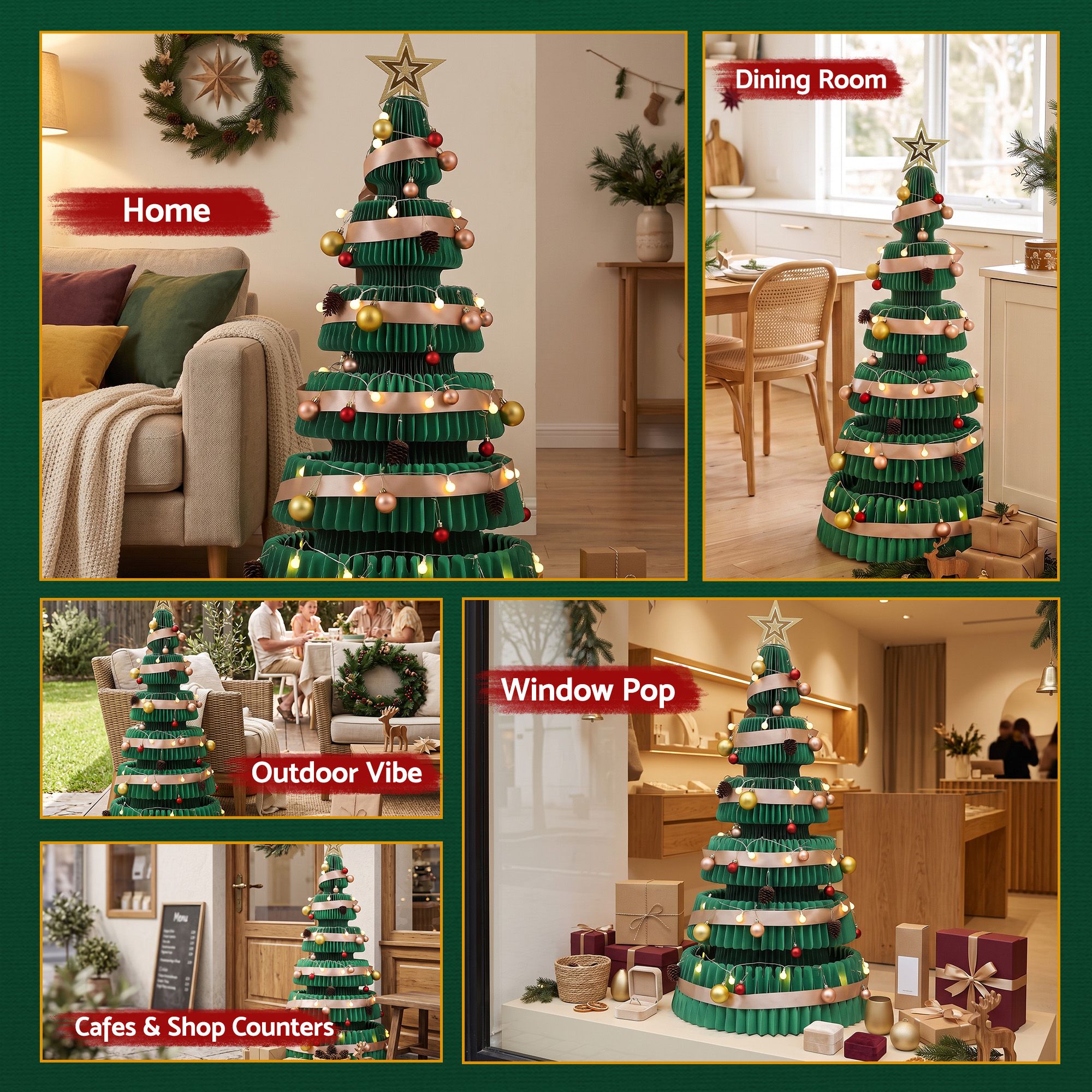 Jingle Jollys Paper Christmas Tree 111CM w/ Star Topper LEDs Xmas Decorations Kit Home Office Green