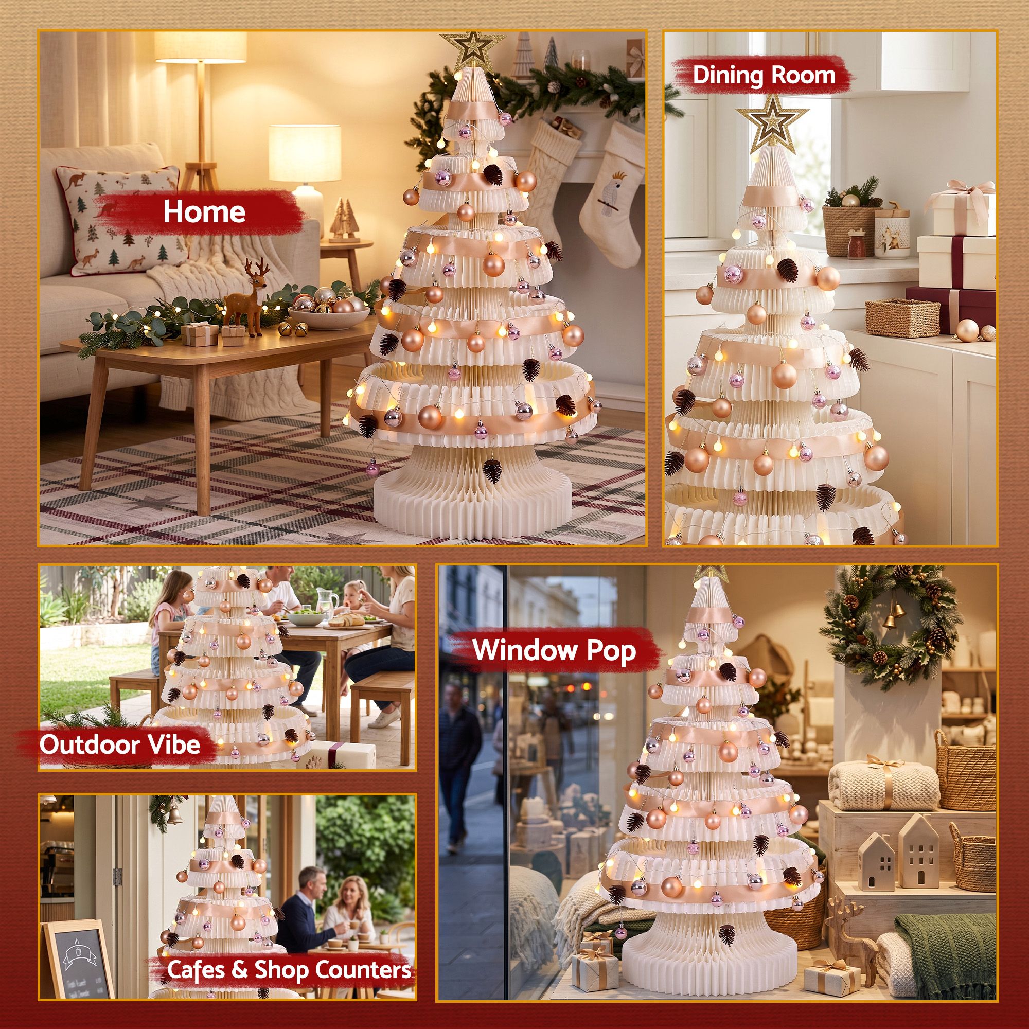Jingle Jollys Paper Christmas Tree 114CM w/ Star Topper LEDs Xmas Decorations Kit Home Office White