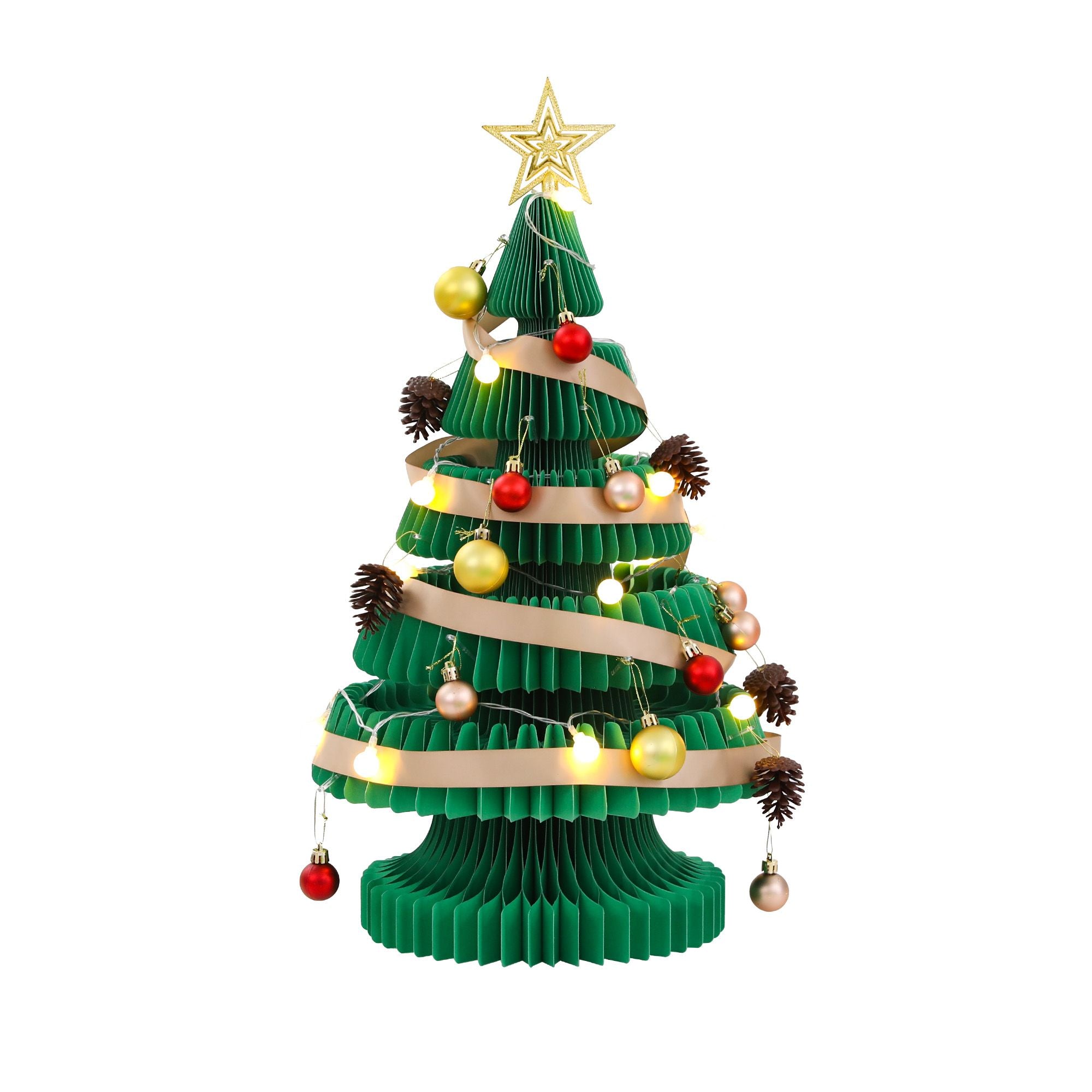 Jingle Jollys Paper Christmas Tree 62CM w/ Star Topper LEDs Xmas Decorations Kit Home Office Green