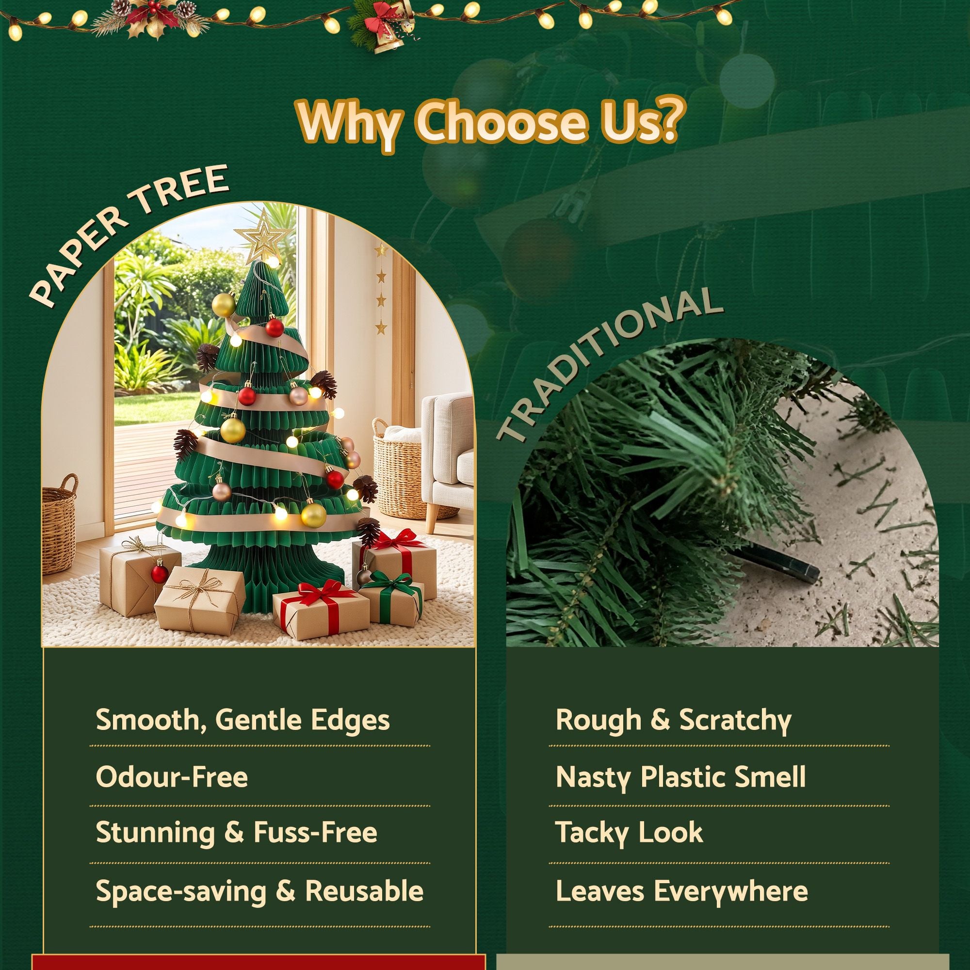 Jingle Jollys Paper Christmas Tree 62CM w/ Star Topper LEDs Xmas Decorations Kit Home Office Green