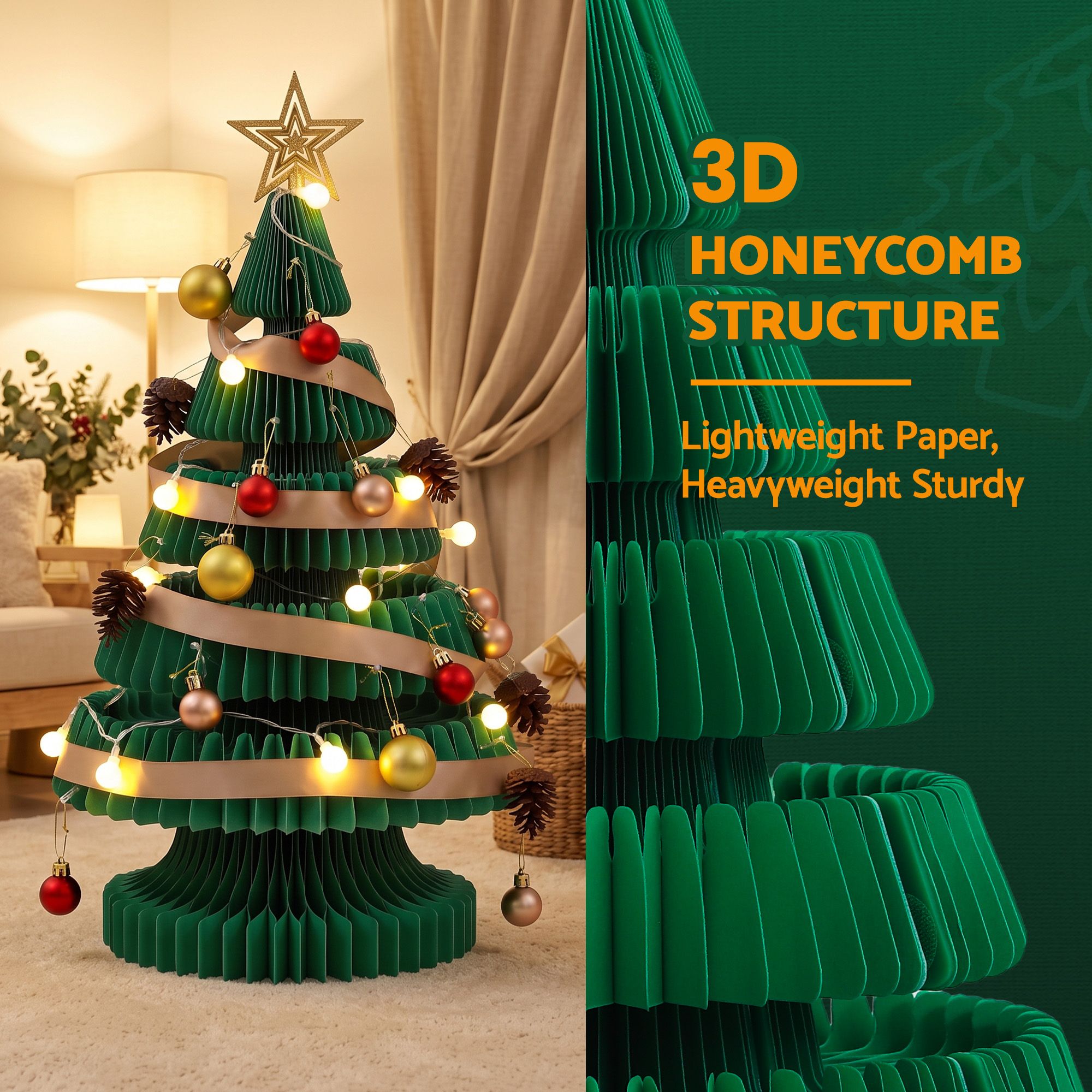 Jingle Jollys Paper Christmas Tree 62CM w/ Star Topper LEDs Xmas Decorations Kit Home Office Green