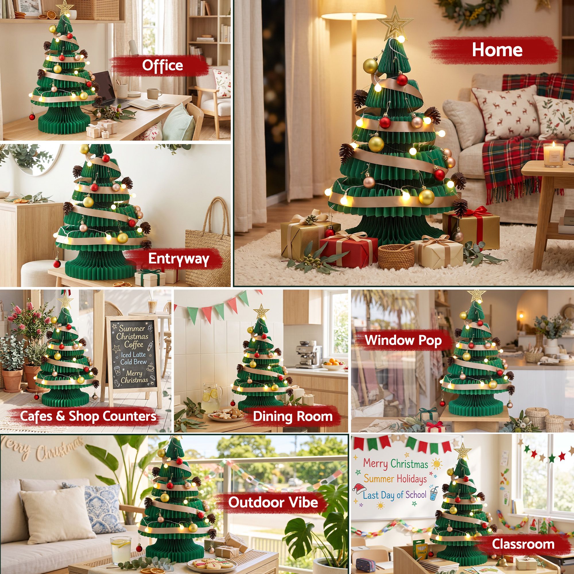 Jingle Jollys Paper Christmas Tree 62CM w/ Star Topper LEDs Xmas Decorations Kit Home Office Green