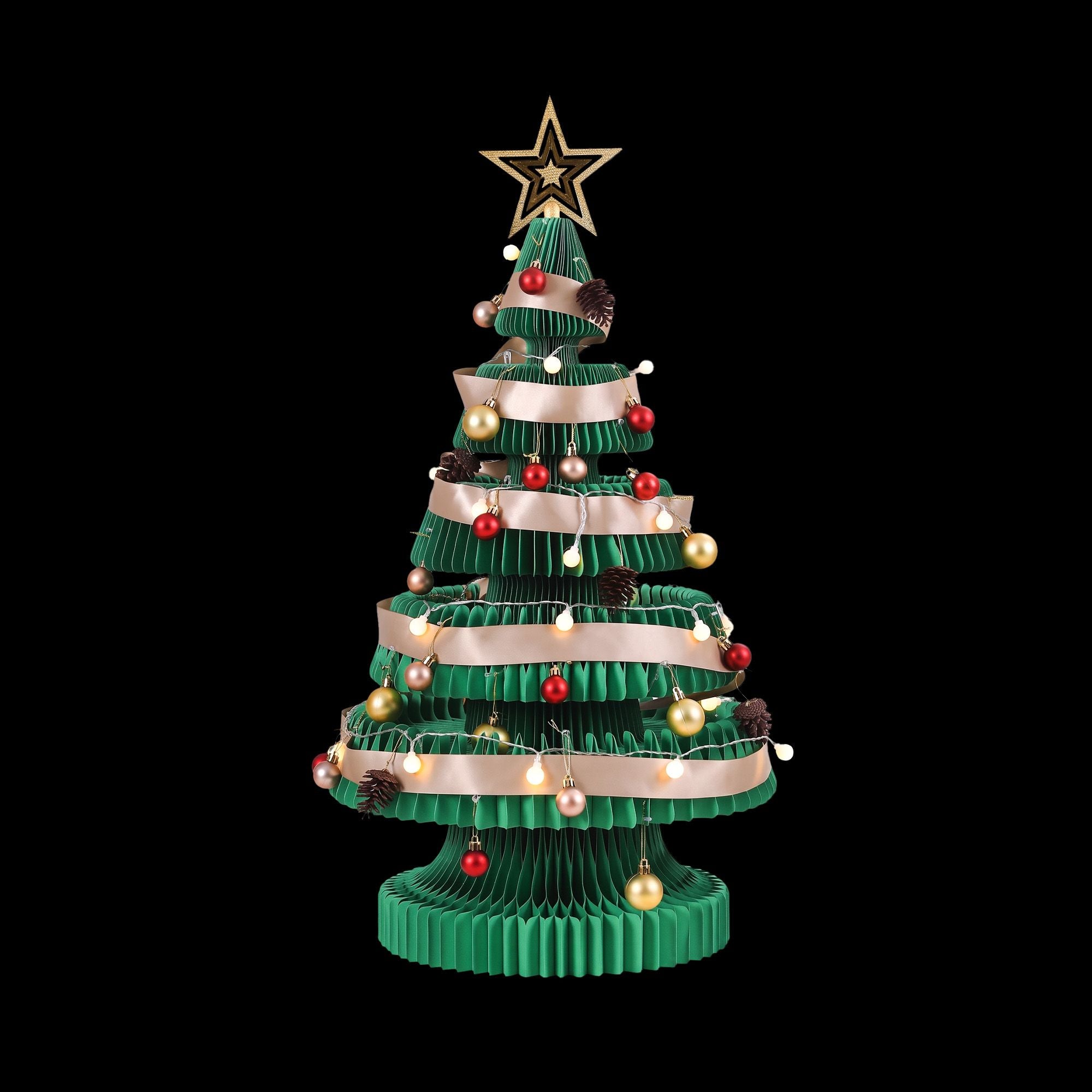 Jingle Jollys Paper Christmas Tree 87CM w/ Star Topper LEDs Xmas Decorations Kit Home Office Green