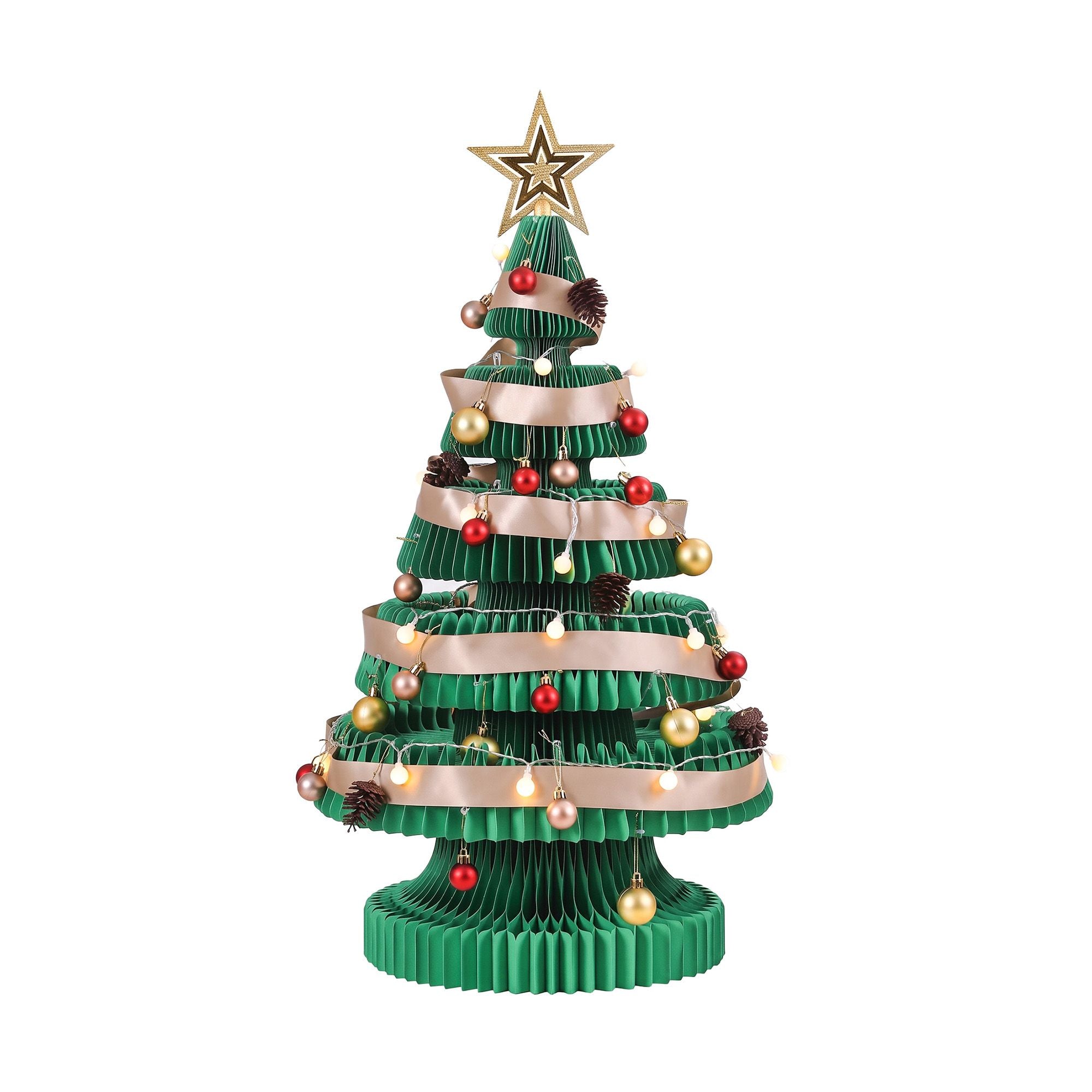 Jingle Jollys Paper Christmas Tree 87CM w/ Star Topper LEDs Xmas Decorations Kit Home Office Green