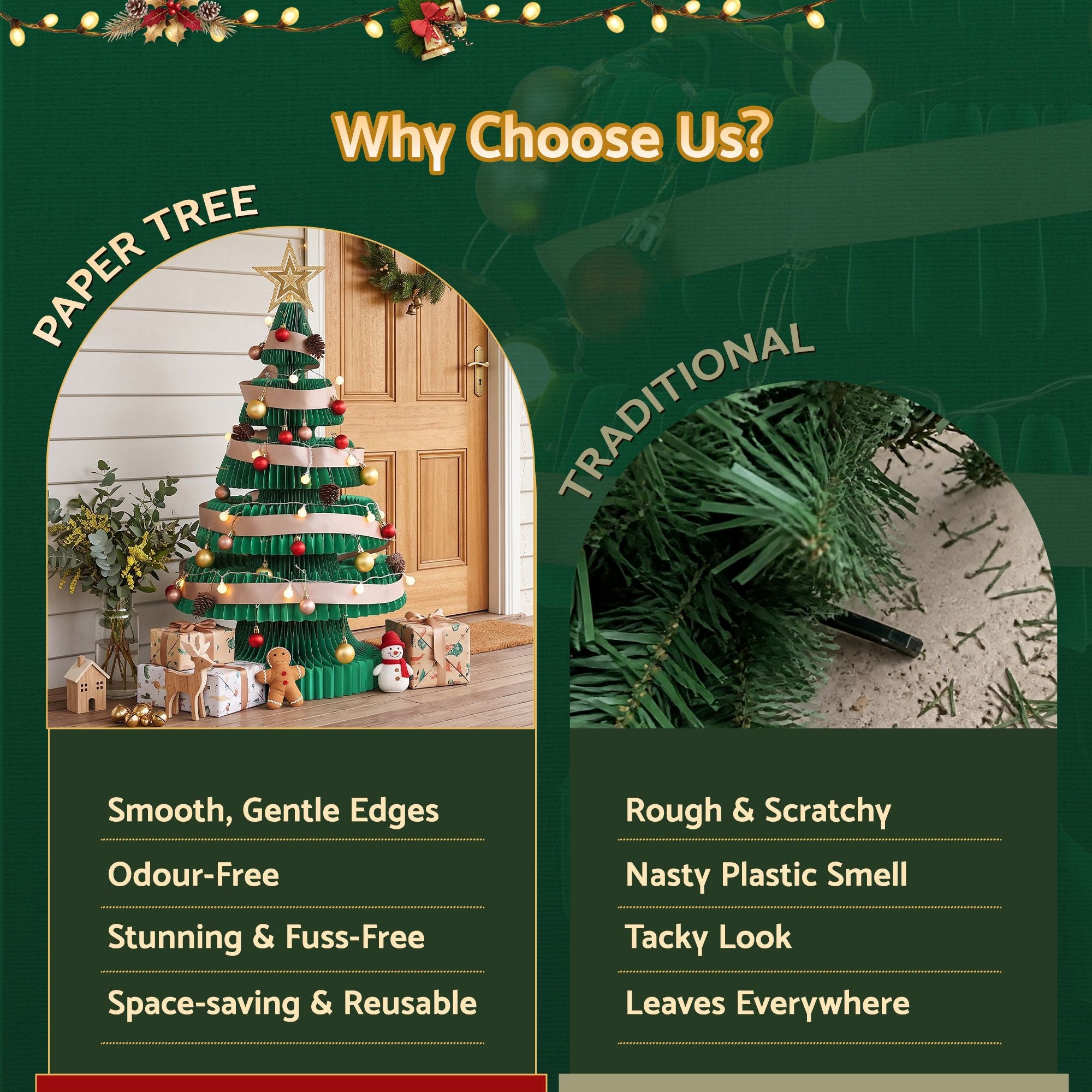 Jingle Jollys Paper Christmas Tree 87CM w/ Star Topper LEDs Xmas Decorations Kit Home Office Green