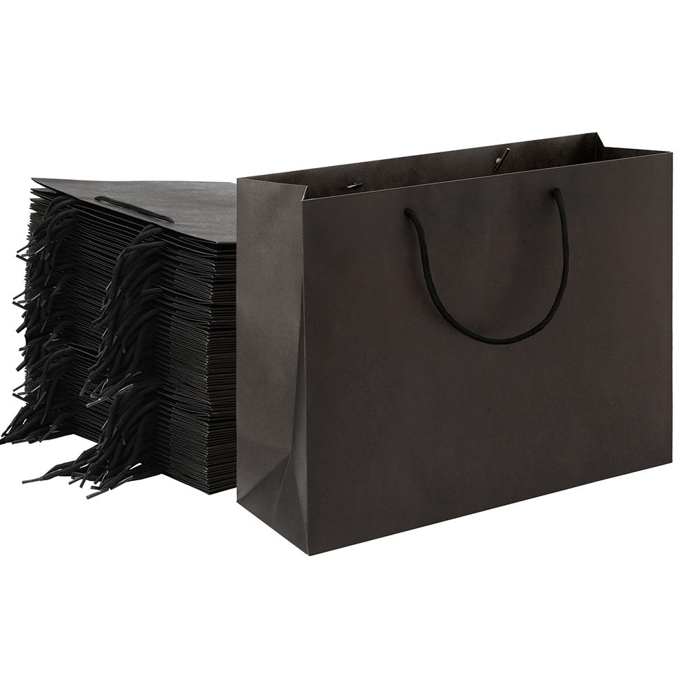 Gift Bags: 50pcs Bulk Paper Bags Pack Shopping Retail Gift Bag Reusable Fabric Handle Black