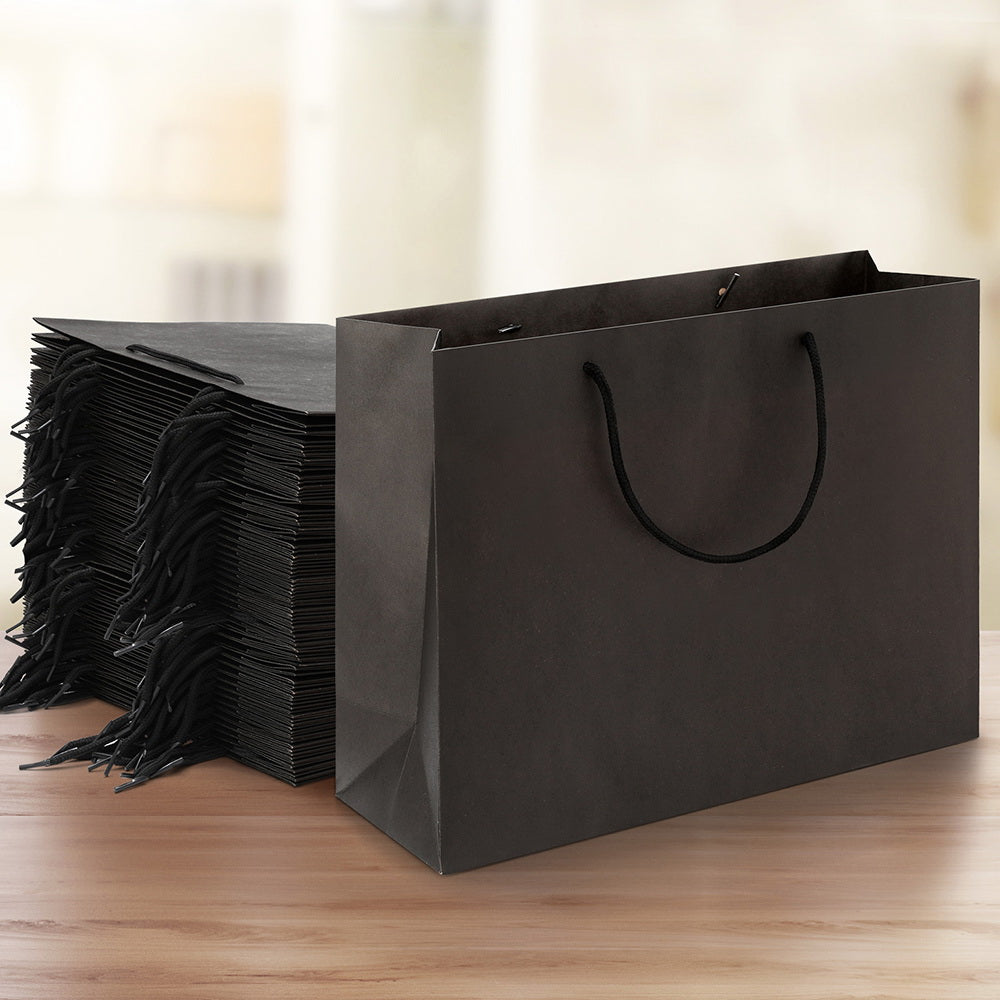 Gift Bags: 50pcs Bulk Paper Bags Pack Shopping Retail Gift Bag Reusable Fabric Handle Black