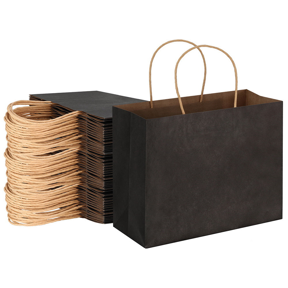 Gift Bags: 50pcs Bulk Paper Bags Pack Shopping Retail Gift Bags Reusable Soft Handle Black