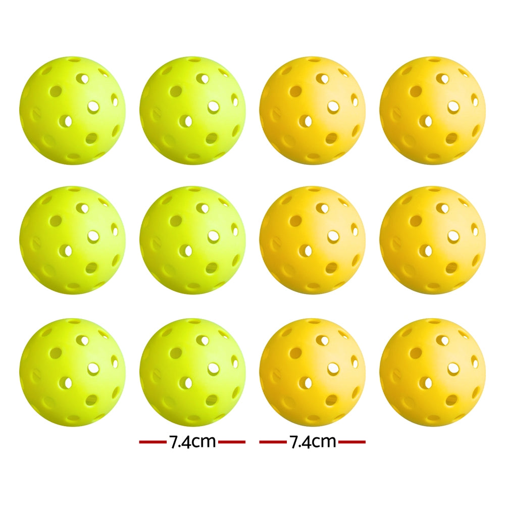 Pickleball: Everfit 12PC Pickleballs Set 40-Hole Design Indoor Outdoor Durable PE Balls Green/Yellow