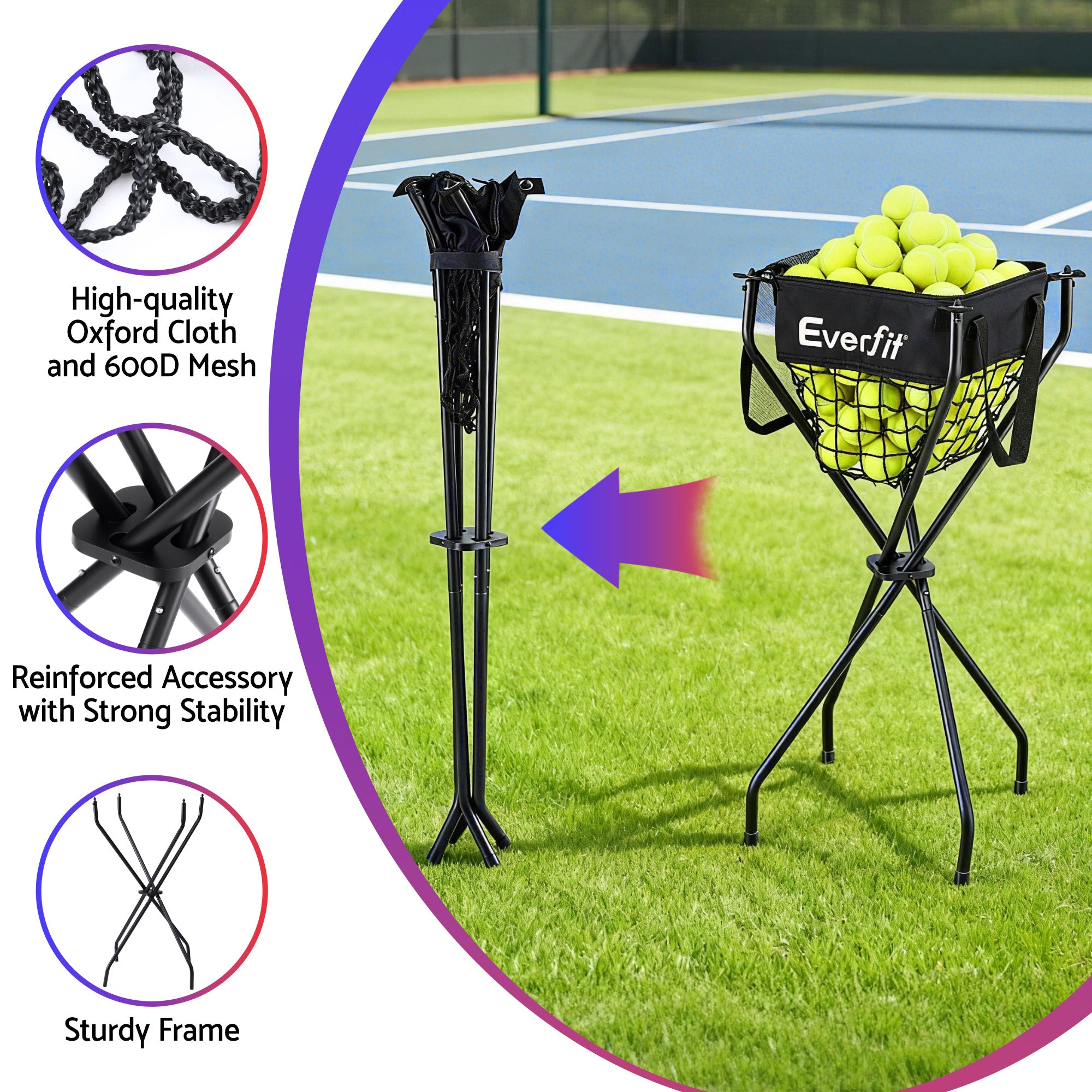 Pickleball: Everfit Portable Ball Cart Foldable Pickleball Tennis Baseball Softball