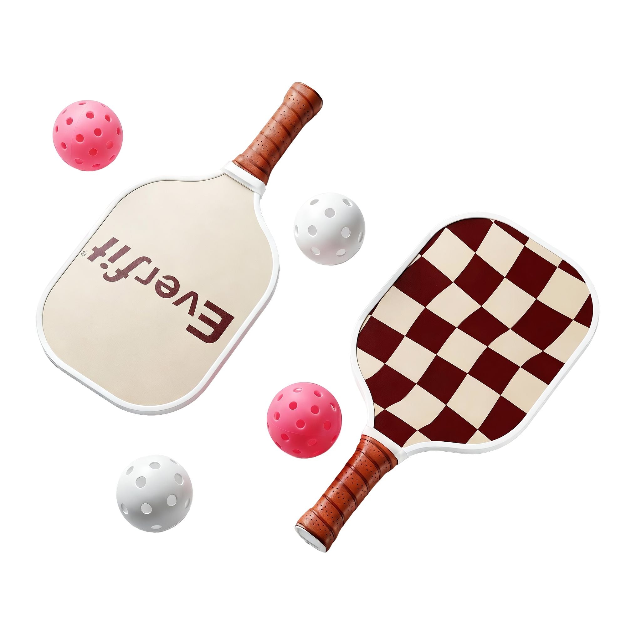 Everfit Pickleball Paddle Set Fibreglass Racquet Honeycomb Core With Bag Brown