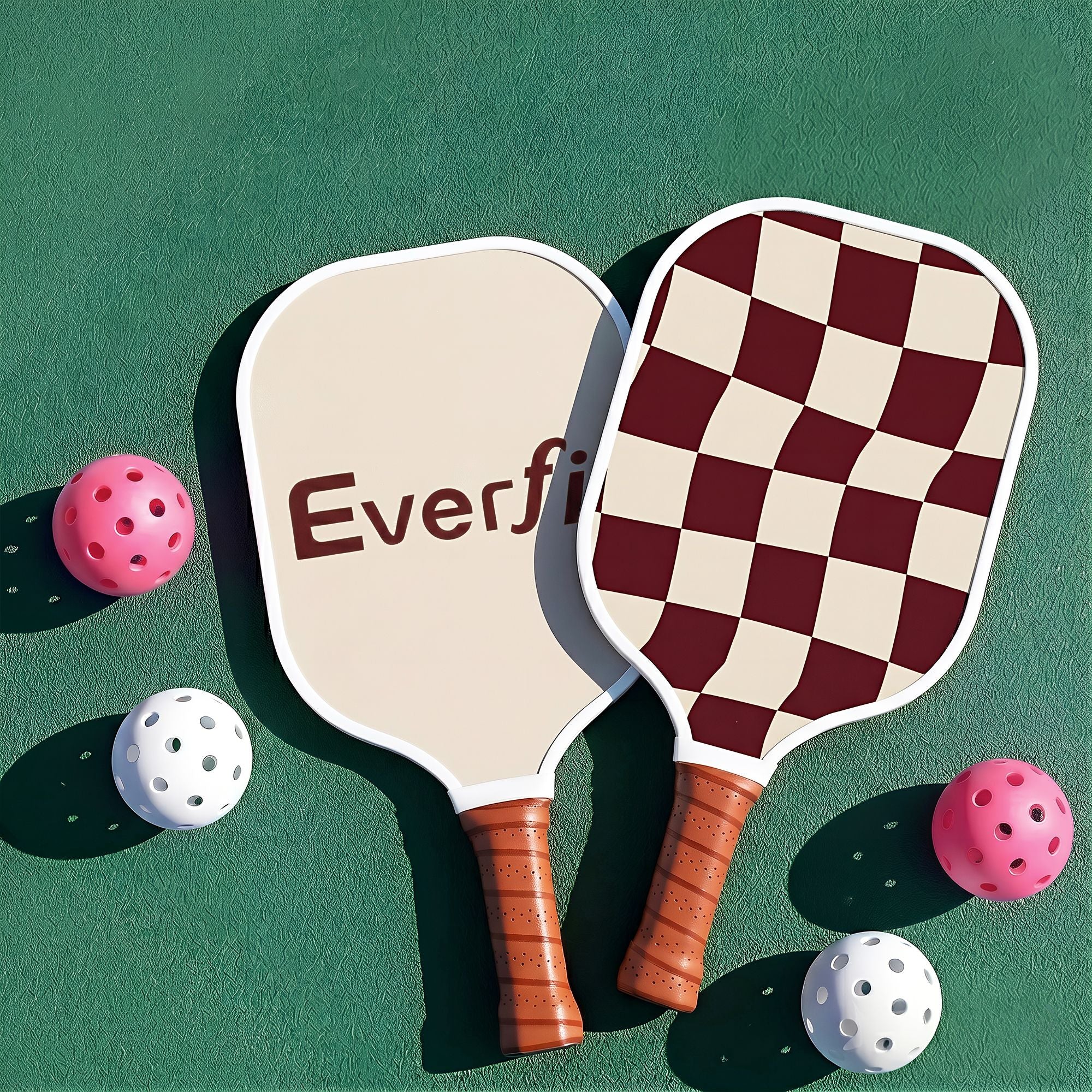 Everfit Pickleball Paddle Set Fibreglass Racquet Honeycomb Core With Bag Brown