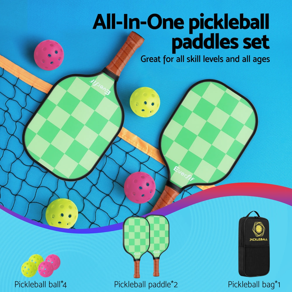 Outdoor Play Equipment: Everfit Pickleball Paddle Set Fiberglass with Balls Bag Tournament Kit 2PCS Pickle Balls Rackets