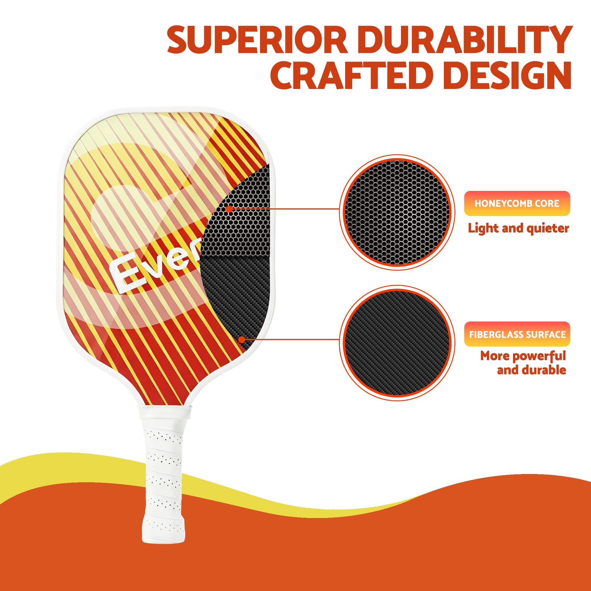 Everfit Pickleball Paddle Set Fibreglass Racquet Honeycomb Core With Bag Orange
