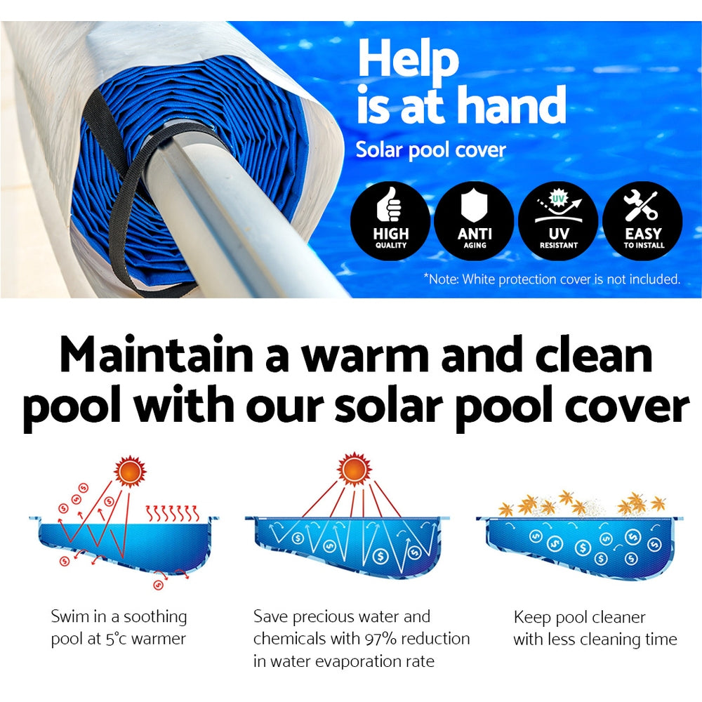 Pool Covers & Accessories: Aquabuddy Pool Cover 500 Micron 10x4m Swimming Pool Solar Blanket Blue Silver 5.5m Roller