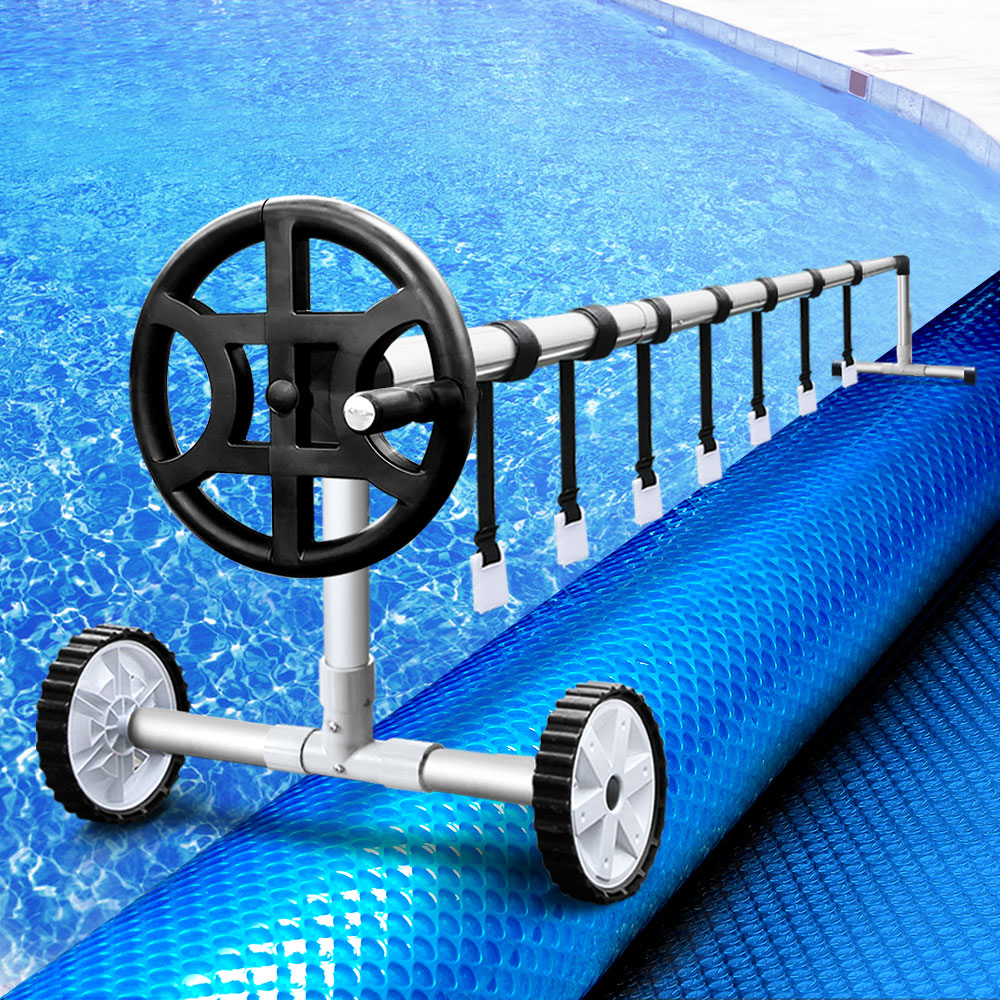 Pool Covers & Accessories: Aquabuddy Pool Cover 500 Micron 10x4m Blue Swimming Pool Solar Blanket 4m Roller