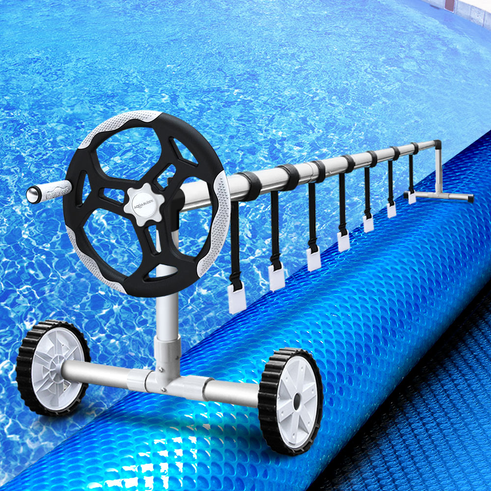 Pool Covers & Accessories: Aquabuddy Pool Cover 500 Micron 10x4m Blue Swimming Pool Solar Blanket 5.5m Roller