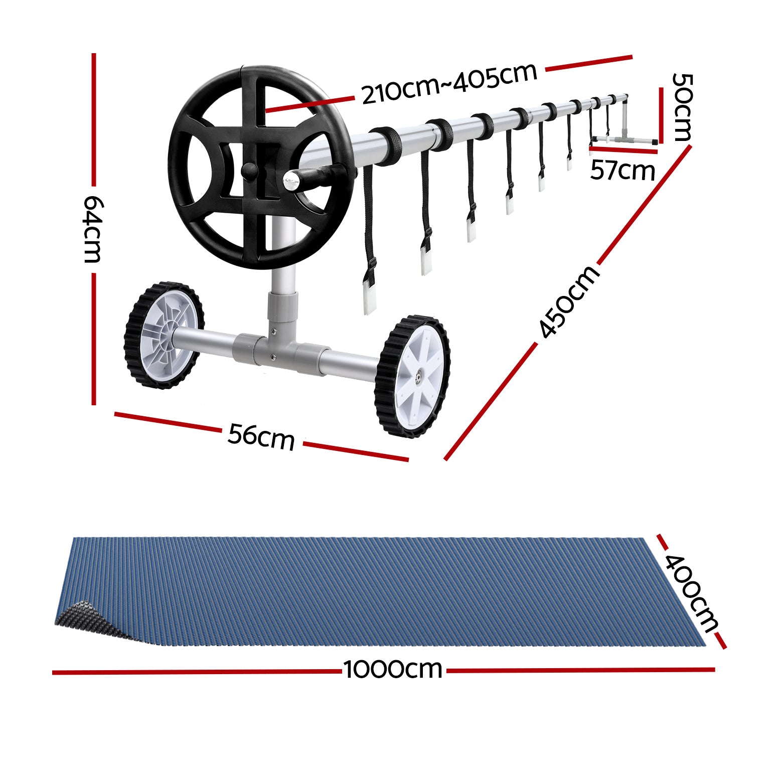 Pool Covers & Accessories: Aqua Buddy Pool Cover 600 Micron 10x4m w/ Roller 4m Swimming Pools Black Solar Blanket