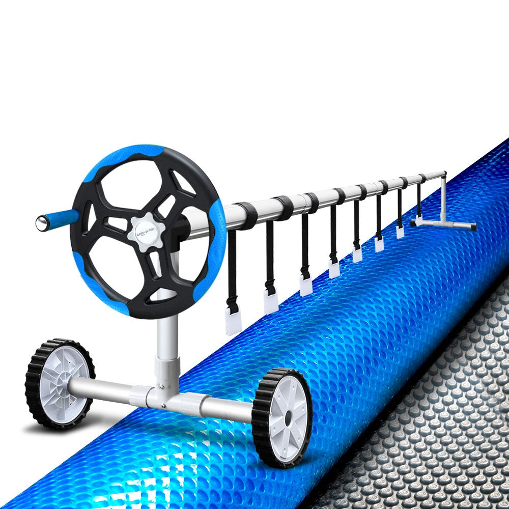 Pool Covers & Accessories: Aquabuddy Pool Cover 500 Micron 10.5x4.2m Swimming Pool Solar Blanket 5.5m Blue Roller