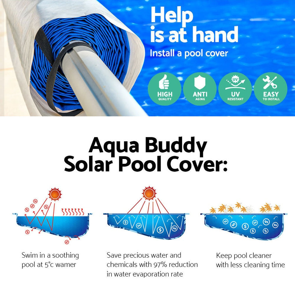 Pool Covers & Accessories: Aquabuddy Pool Cover 500 Micron 10.5x4.2m Swimming Pool Solar Blanket 5.5m Blue Roller