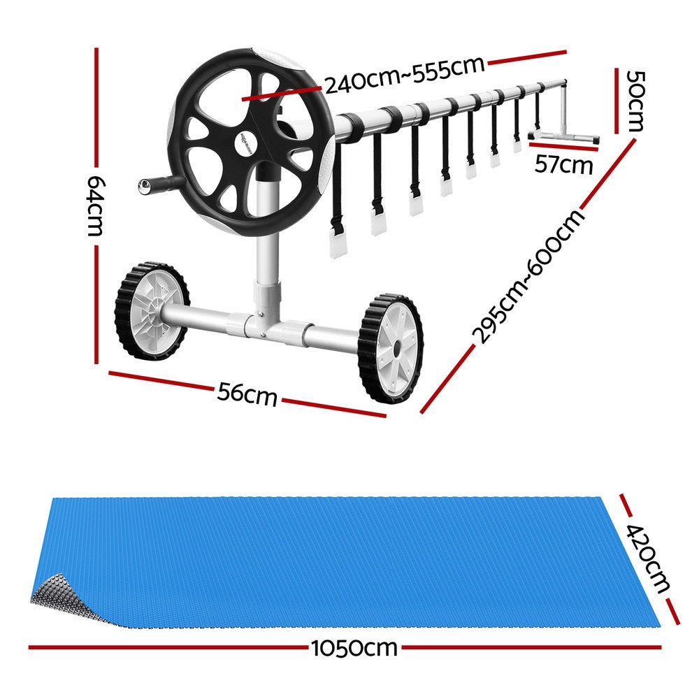Pool Covers & Accessories: Aqua Buddy Pool Cover 600 Micron Solar Heat Blanket LDPE 10.5x4.2m w/ 5.55m Roller