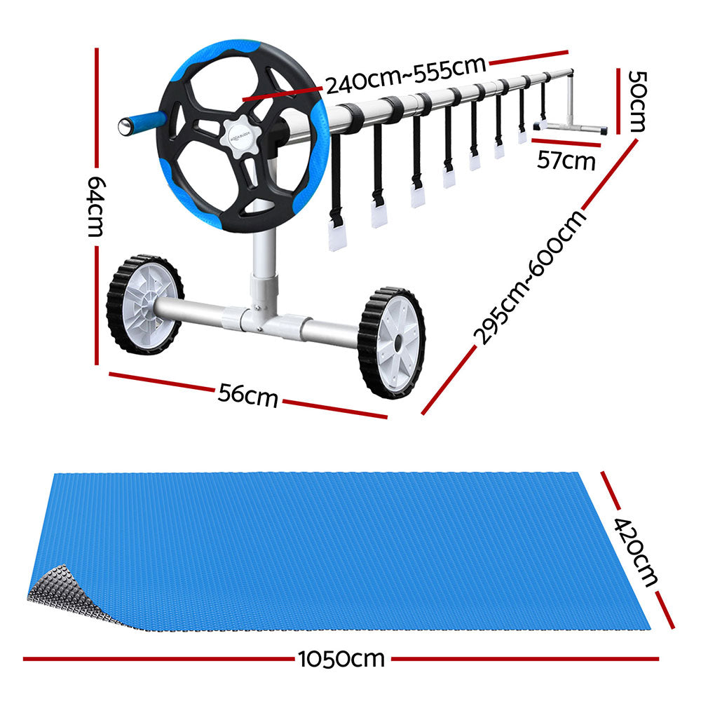 Pool Covers & Accessories: Aqua Buddy Pool Cover 600 Micron Solar Heat Blanket 10.5x4.2m w/ 5.55m Roller Blue