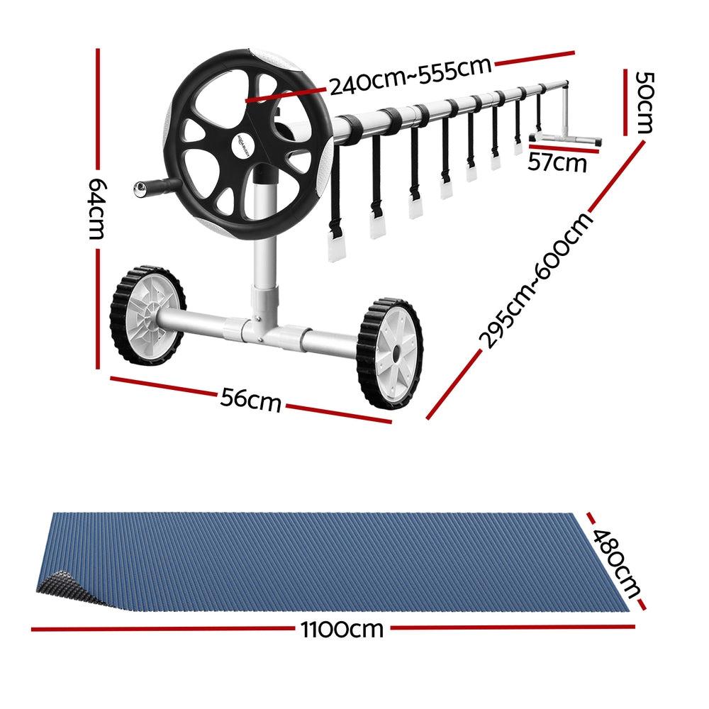 Pool Covers & Accessories: Aqua Buddy Pool Cover 600 Micron 11x4.8m w/ Roller 5.55m Swimming Pools Black Solar Blanket