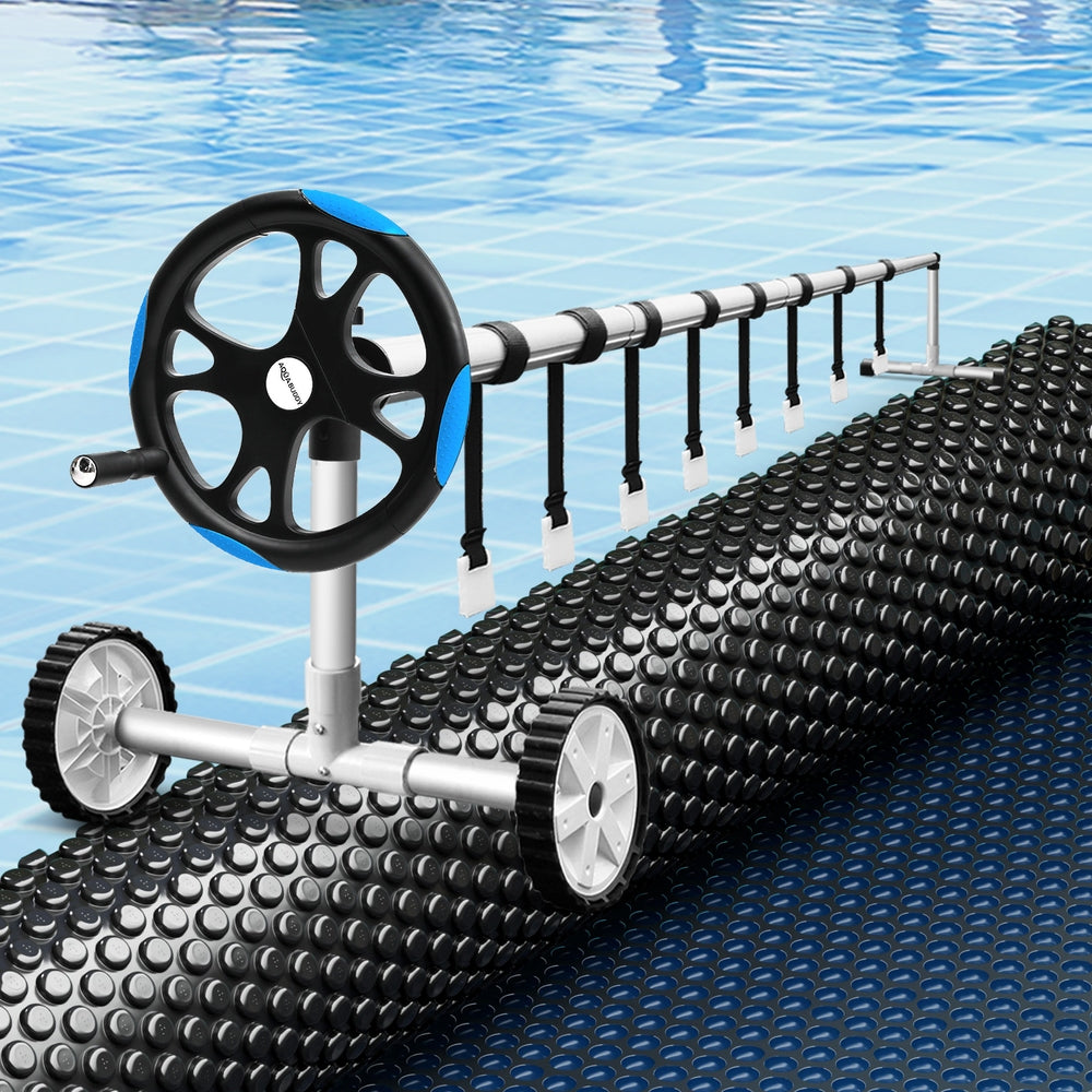 Pool Covers & Accessories: Aqua Buddy Pool Cover 600 Micron 11x4.8m w/ Roller 5.55m Black Solar Blanket