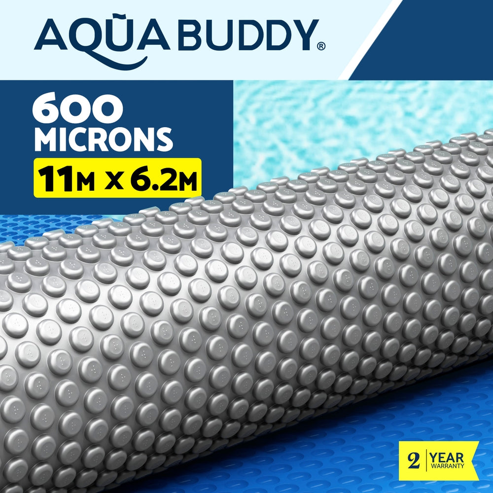 Pool Covers & Accessories: Aqua Buddy Pool Cover 600 Micron 11x6.2m Swimming Pool Solar Blanket Blue Silver