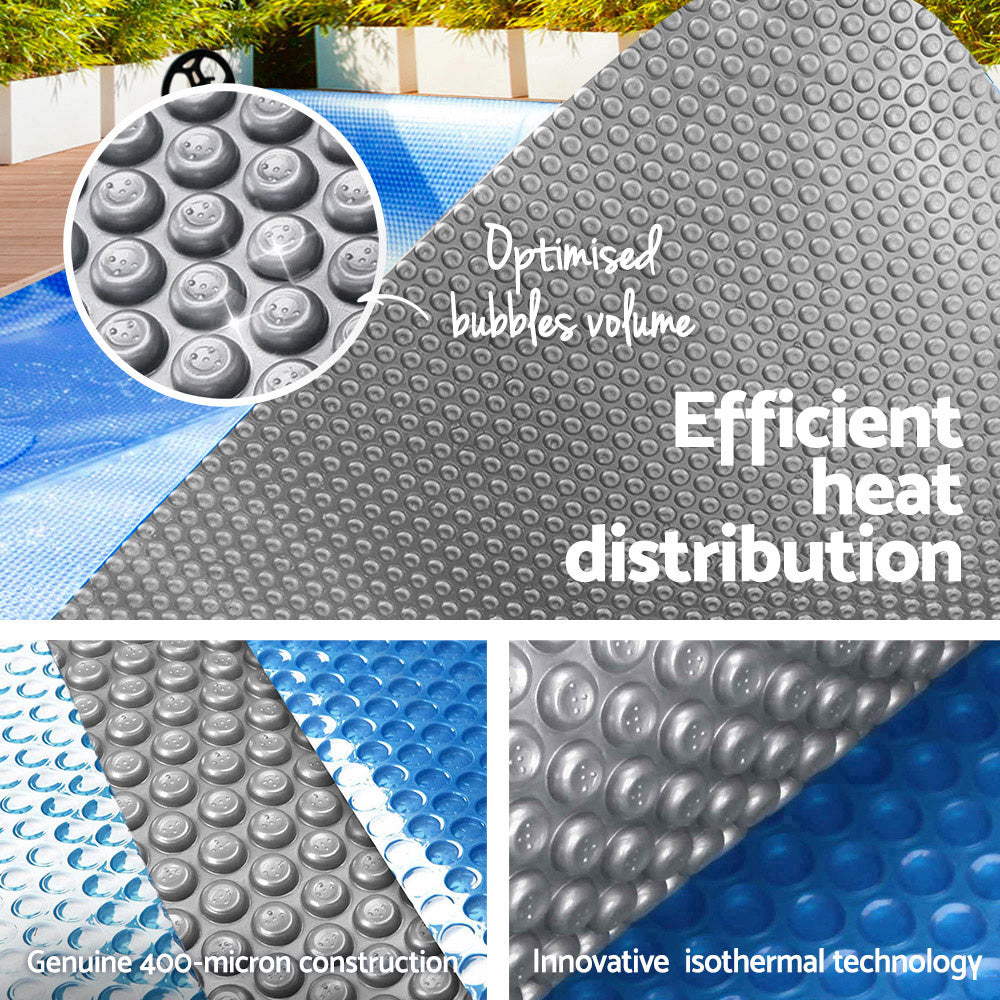Pool Covers & Accessories: Aquabuddy Pool Cover 11x6.2m 400 Micron Swimming Pool Solar Blanket Blue Silver
