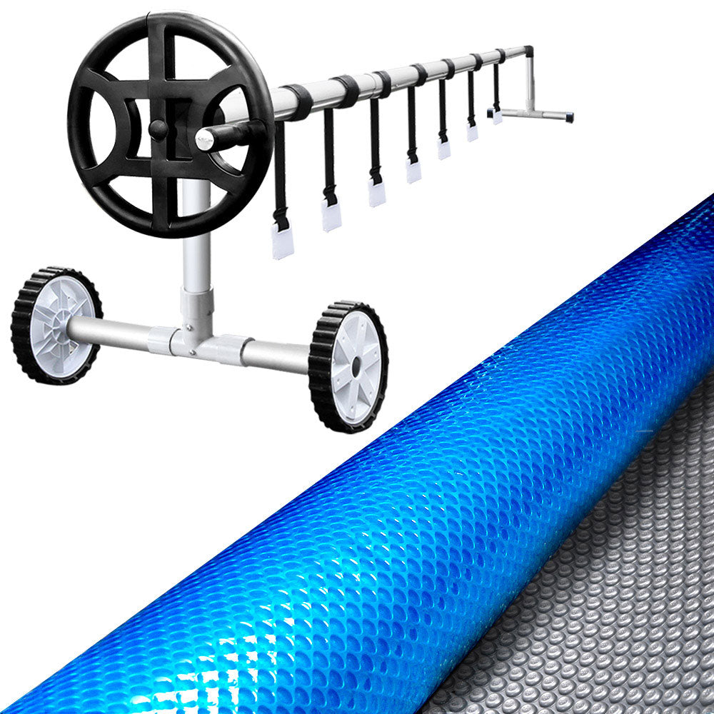 Pool Covers & Accessories: Aquabuddy Pool Cover 500 Micron 6.5x3m Silver Swimming Pool Solar Blanket 4m Roller