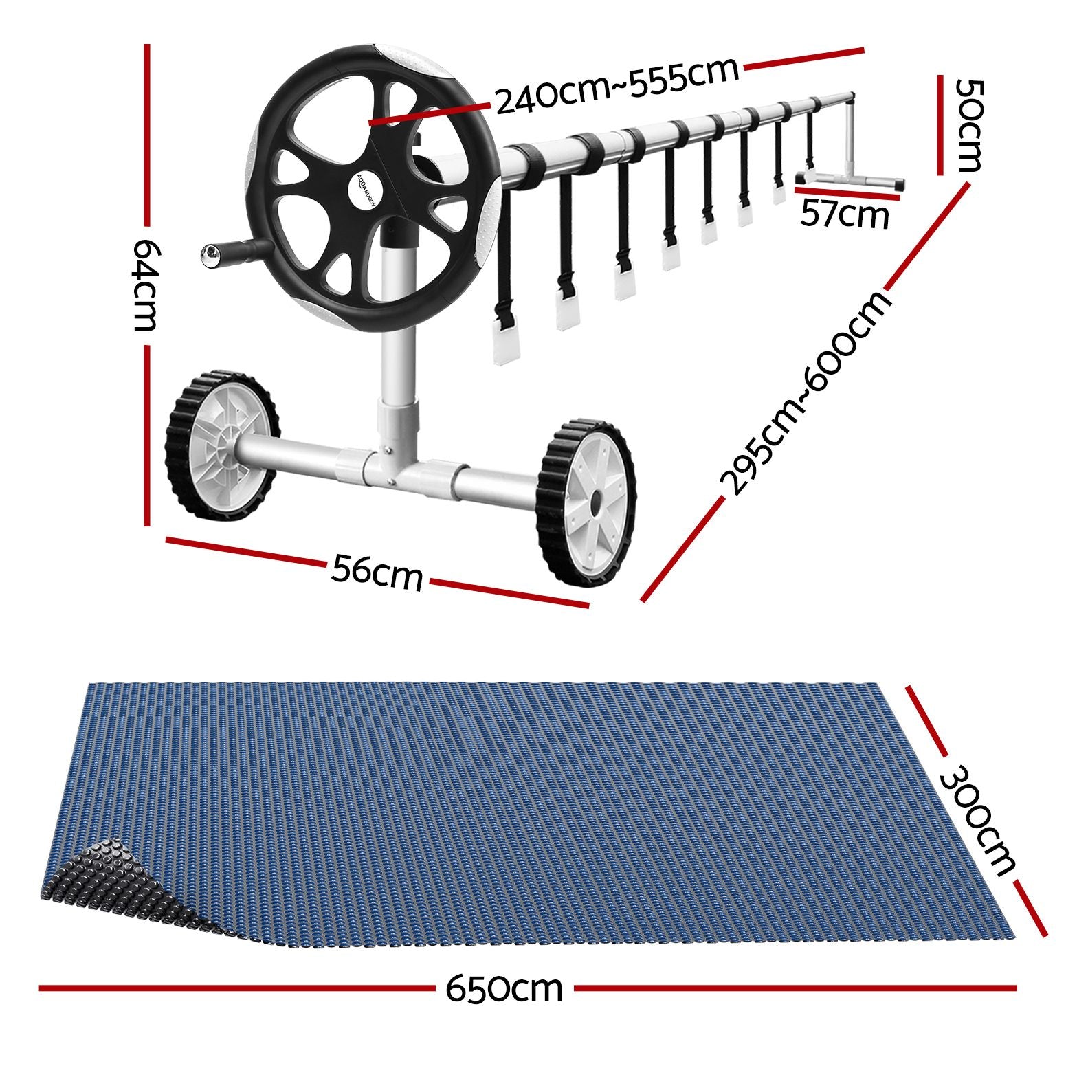 Aqua Buddy Pool Cover 500 Micron 6.5x3m w/ Roller 5.55m Swimming Pools Black Solar Blanket