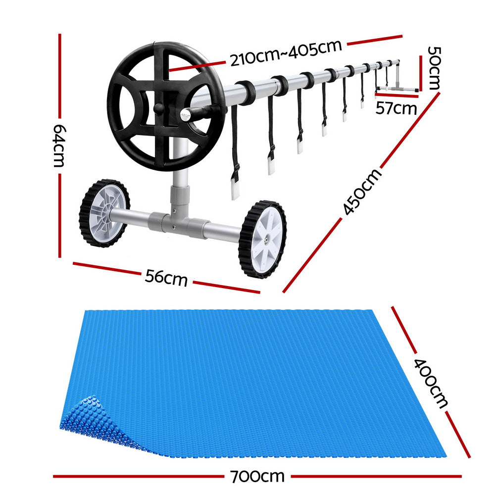 Pool Covers & Accessories: Aqua Buddy Pool Cover 600 Micron 7x4m w/ Roller 4m Swimming Pools Solar Blanket