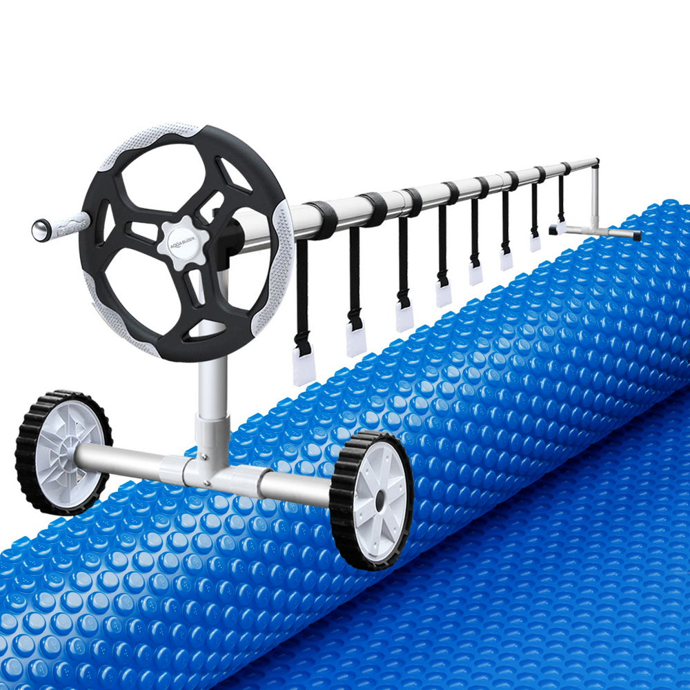Pool Covers & Accessories: Aqua Buddy Pool Cover 600 Micron 7x4m w/ Roller 5.55m Swimming Pools Solar Blanket