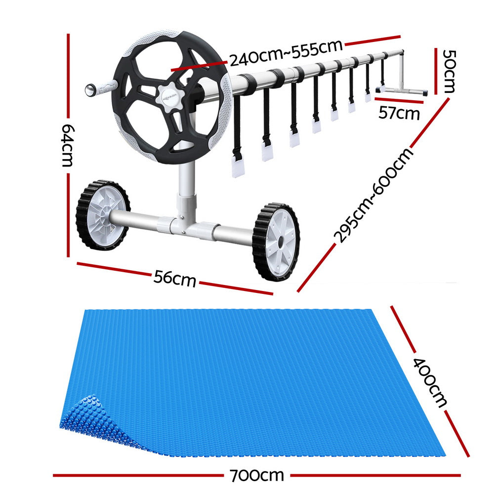 Pool Covers & Accessories: Aqua Buddy Pool Cover 600 Micron 7x4m w/ Roller 5.55m Swimming Pools Solar Blanket