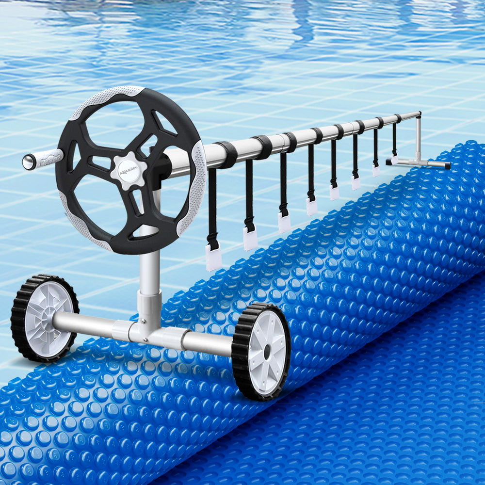Pool Covers & Accessories: Aqua Buddy Pool Cover 600 Micron 7x4m w/ Roller 5.55m Swimming Pools Solar Blanket