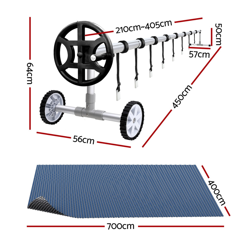 Pool Covers & Accessories: Aqua Buddy Pool Cover 600 Micron 7x4m w/ Roller 4m Swimming Pools Black Solar Blanket