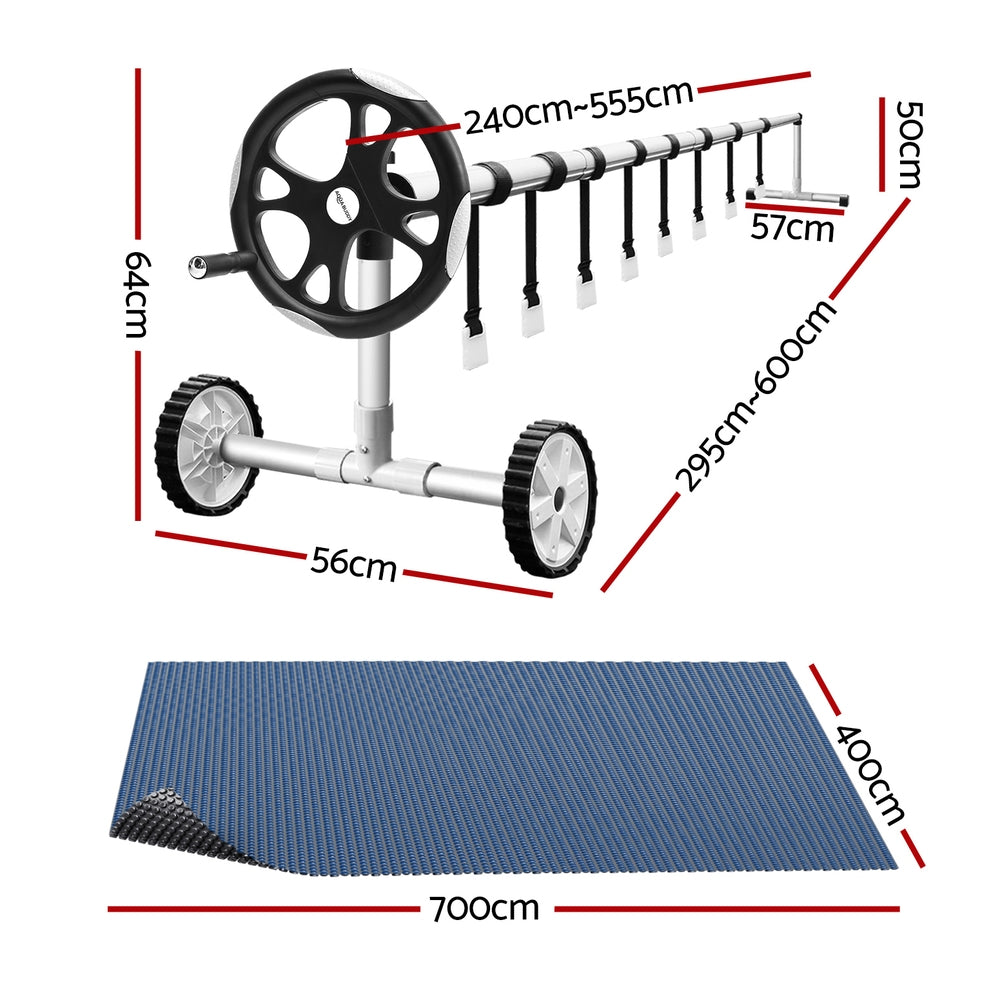 Pool Covers & Accessories: Aqua Buddy Pool Cover 600 Micron 7x4m w/ Roller 5.55m Swimming Pools Black Solar Blanket