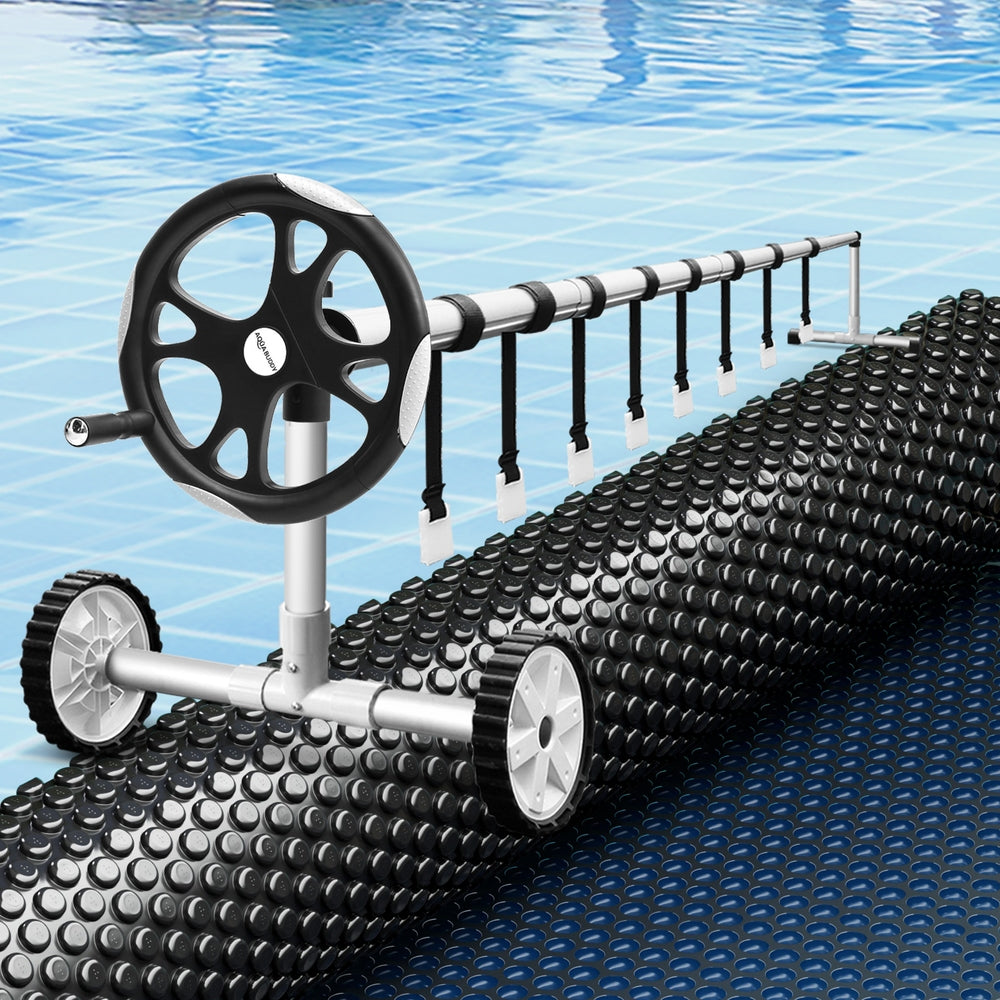 Pool Covers & Accessories: Aqua Buddy Pool Cover 600 Micron 7x4m w/ Roller 5.55m Swimming Pools Black Solar Blanket