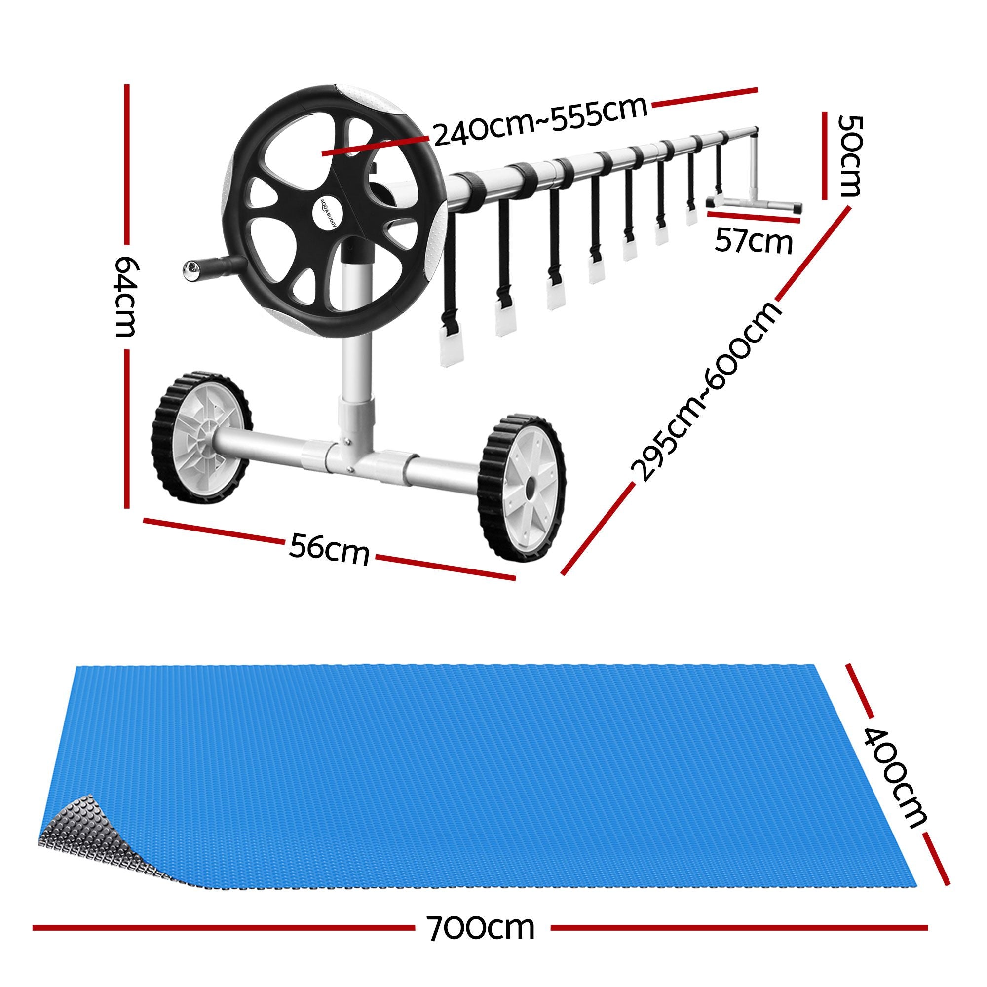 Aqua Buddy Pool Cover 600 Micron 7x4m w/ Roller 5.55m Swimming Pools Sliver Solar Blanket