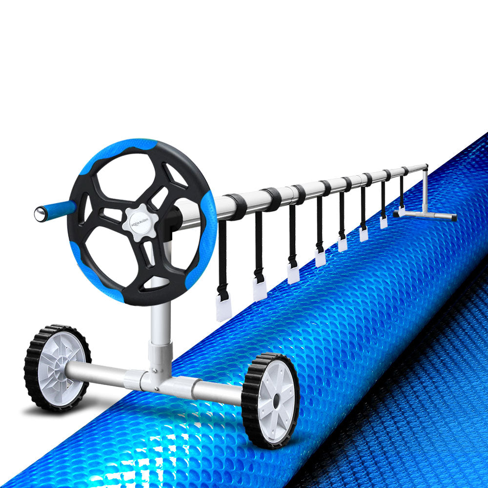 Pool Covers & Accessories: Aquabuddy Pool Cover 500 Micron 8x4.2m Swimming Pool Solar Blanket 5.5m Roller Blue