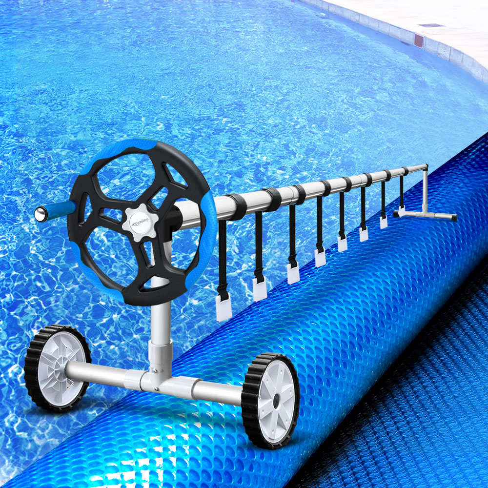 Pool Covers & Accessories: Aquabuddy Pool Cover 500 Micron 8x4.2m Swimming Pool Solar Blanket 5.5m Roller Blue
