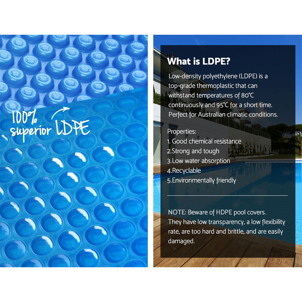 Pool Covers & Accessories: Aquabuddy Pool Cover 8x4.2m 400 Micron Swimming Pool Solar Blanket 5.5m Roller Blue