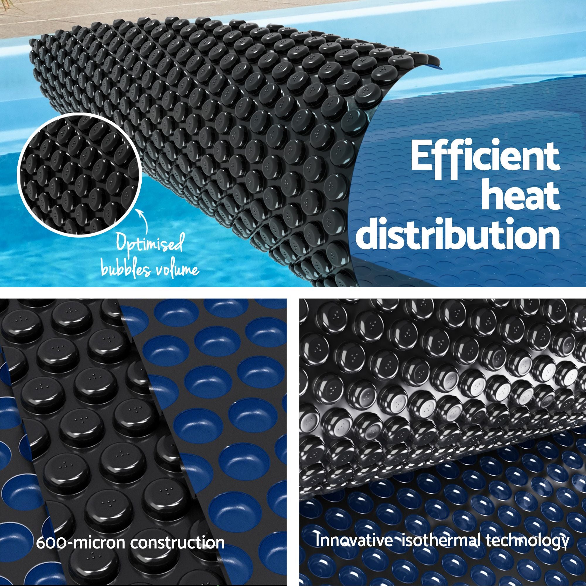 Aqua Buddy Pool Cover 600 Micron Bubble Heat Solar Blanket Blue Black 8x4.2m