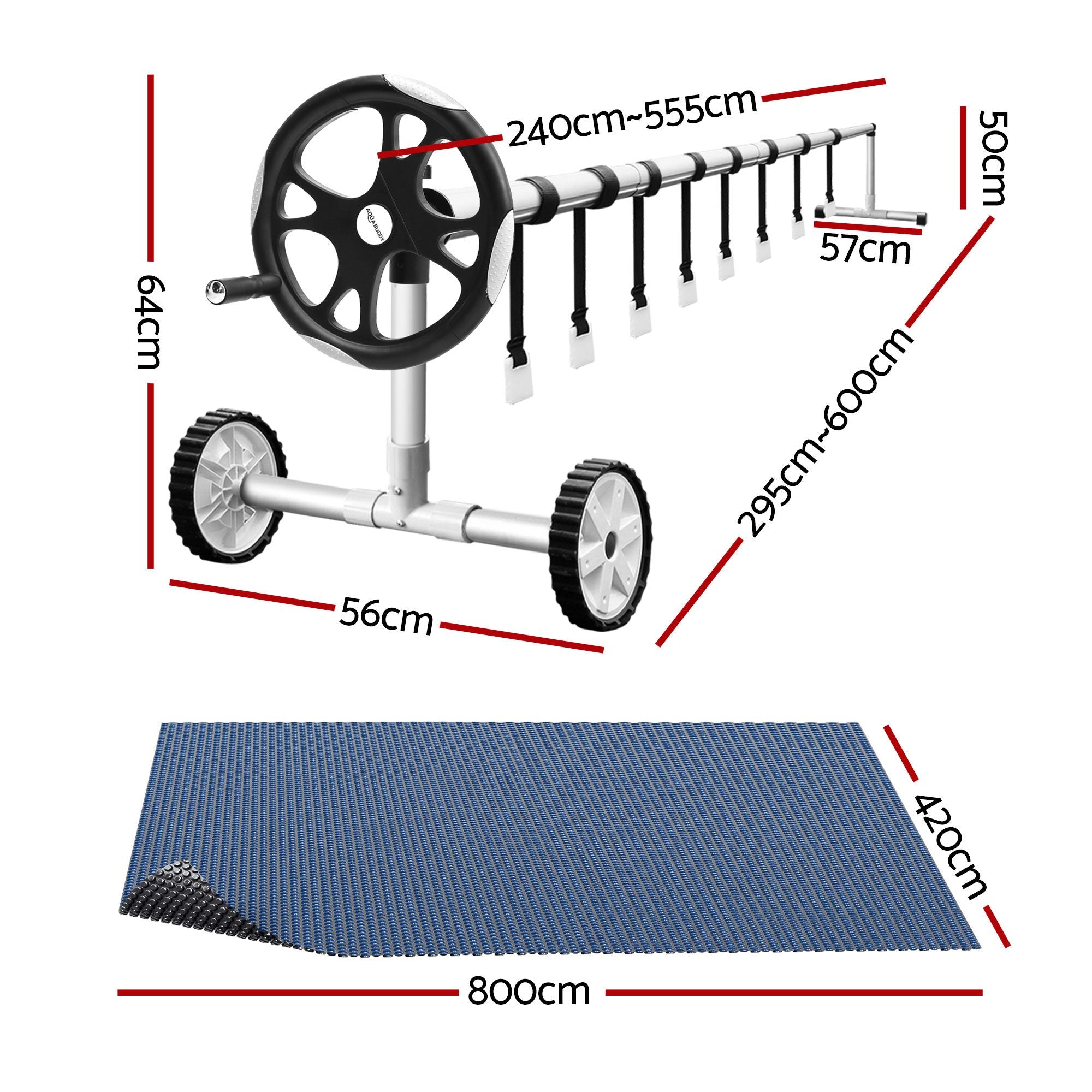 Aqua Buddy Pool Cover 600 Micron 8x4.2m w/ Roller 5.55m Swimming Pools Black Solar Blanket