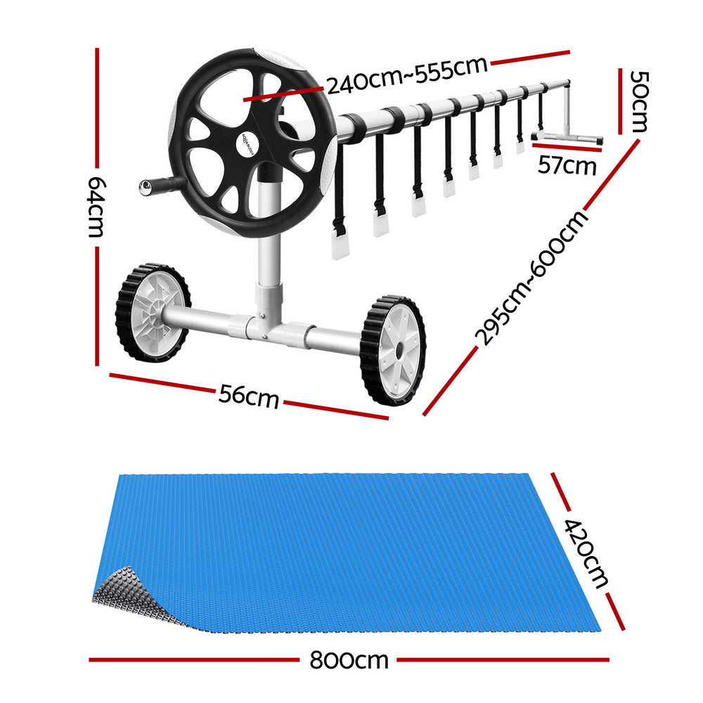 Pool Covers & Accessories: Aqua Buddy Pool Cover 600 Micron Solar Heat Blanket LDPE 8x4.2m w/ 5.55m Roller