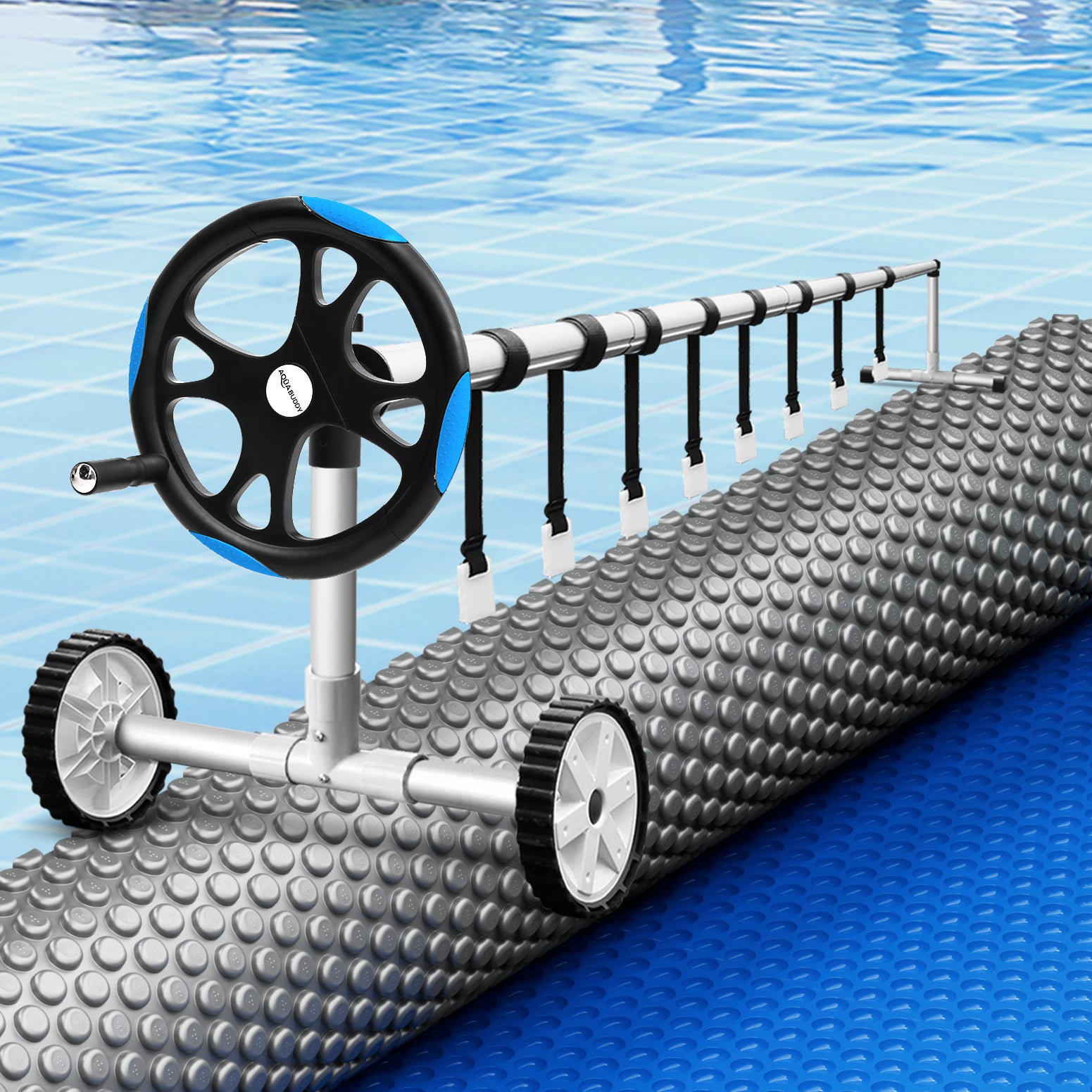 Pool Covers & Accessories: Aqua Buddy Pool Cover 600 Micron Solar Heat Blanket 8x4.2m w/ 5.55m Roller Blue